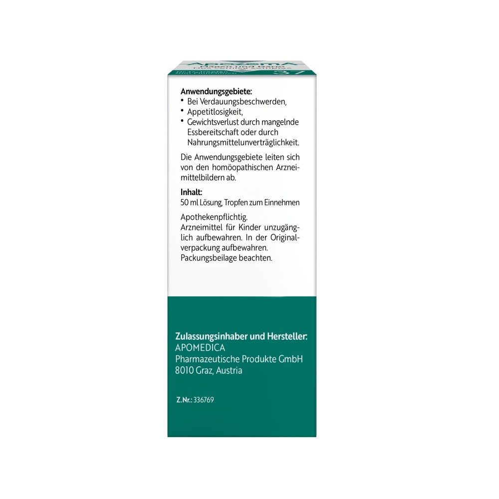 Apozema Magen und Darm Nr. 37: Rückseite der Faltschachtel mit Anwendungsinformationen und Inhaltsstoffen.