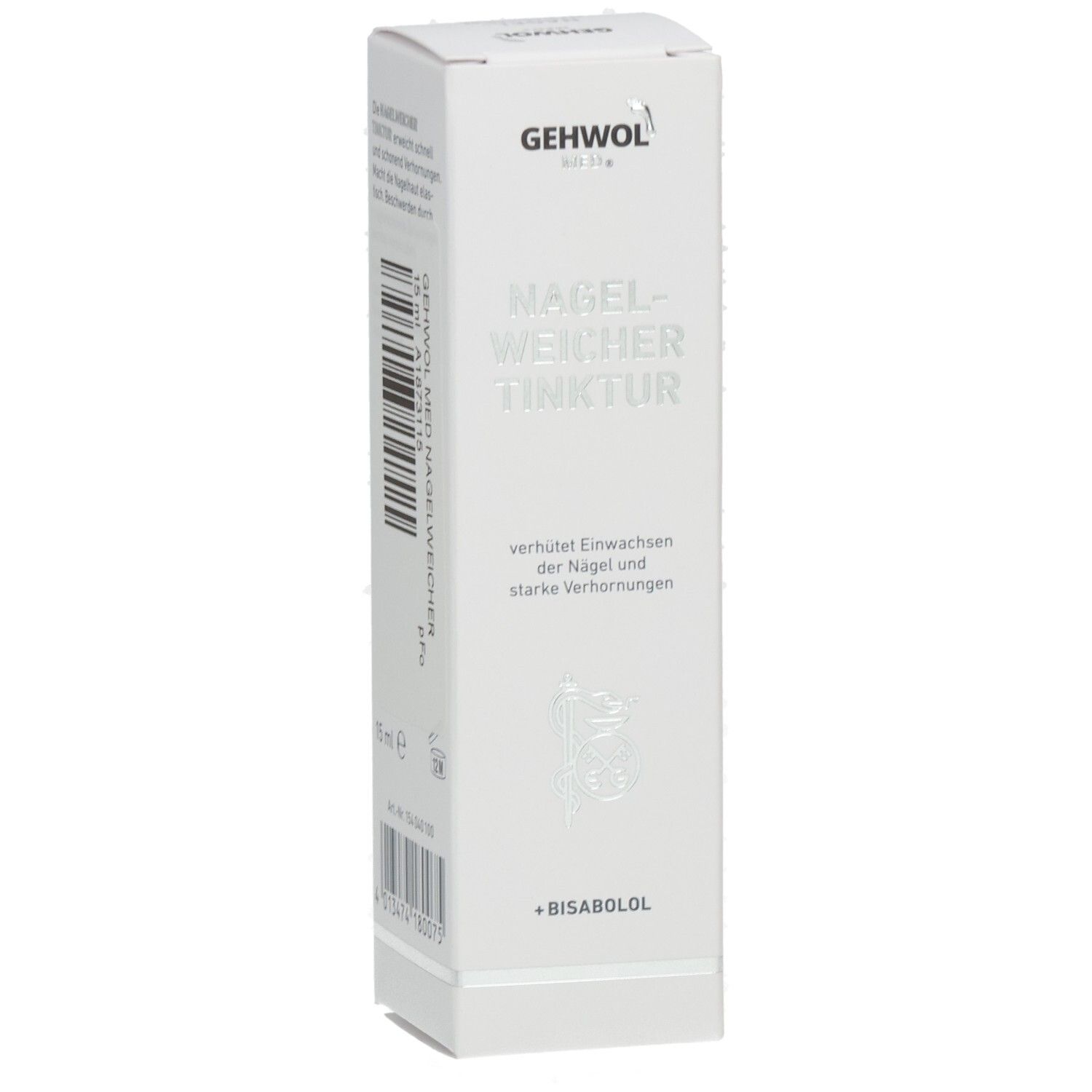Produktverpackung mit GEHWOL med. Nagelweicher. Text: Verhindert Einwachsen der Nägel und starke Verhornungen. Macht die Nagelhaut elastisch.