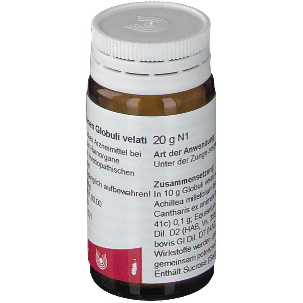 Braune Glasflasche mit weißem Deckel. Etikett mit Text, darunter "20 g N1".