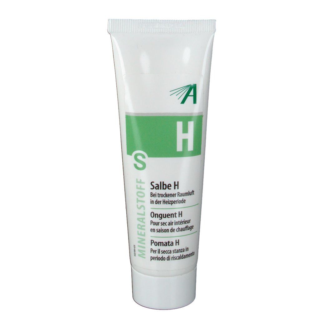 Weiße Tube mit grüner Schrift. Aufschrift: Mineralstoff Salbe H. Herstellerlogo.