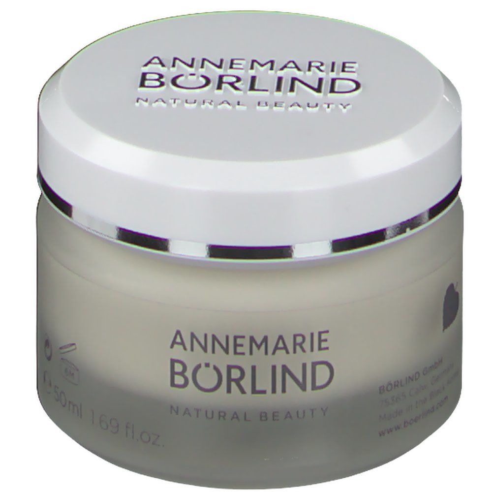 Creme-Tiegel mit weißem Deckel. Auf dem Tiegel steht "ANNEMARIE BÖRLIND NATURAL BEAUTY".