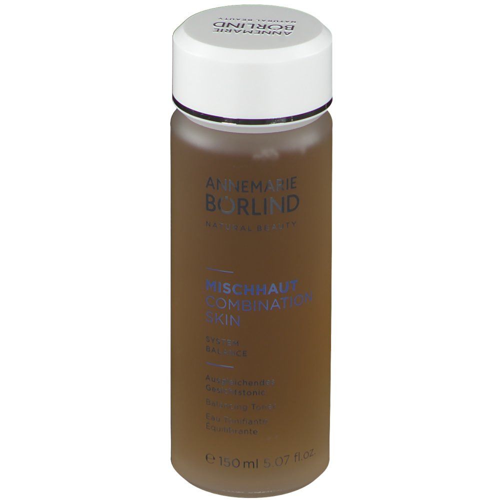 Flüssigkeit in einer zylindrischen Flasche mit weißem Deckel. Aufschrift: ANNEMARIE BÖRLIND. Mischhaut Combination Skin.