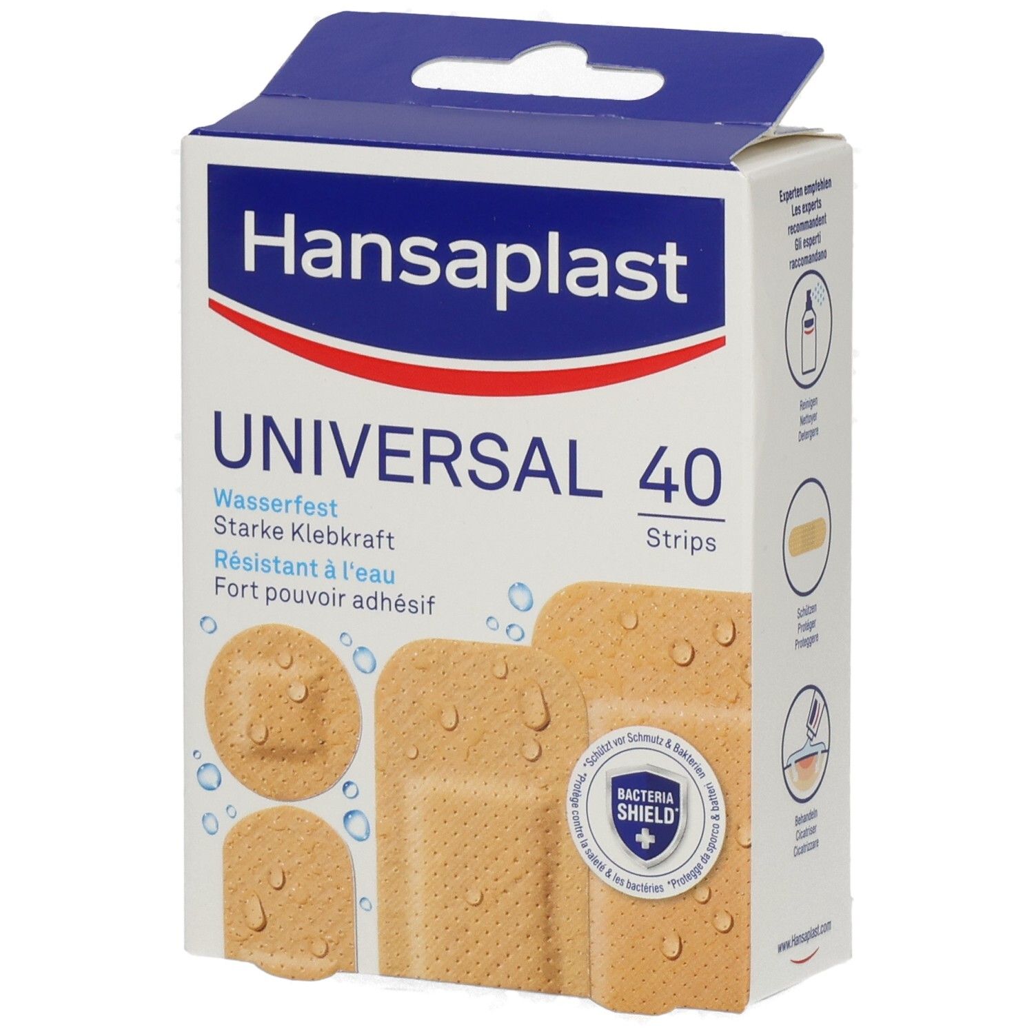 Hansaplast Universal Pflaster-Packung, 40 Stück, wasserfest.
