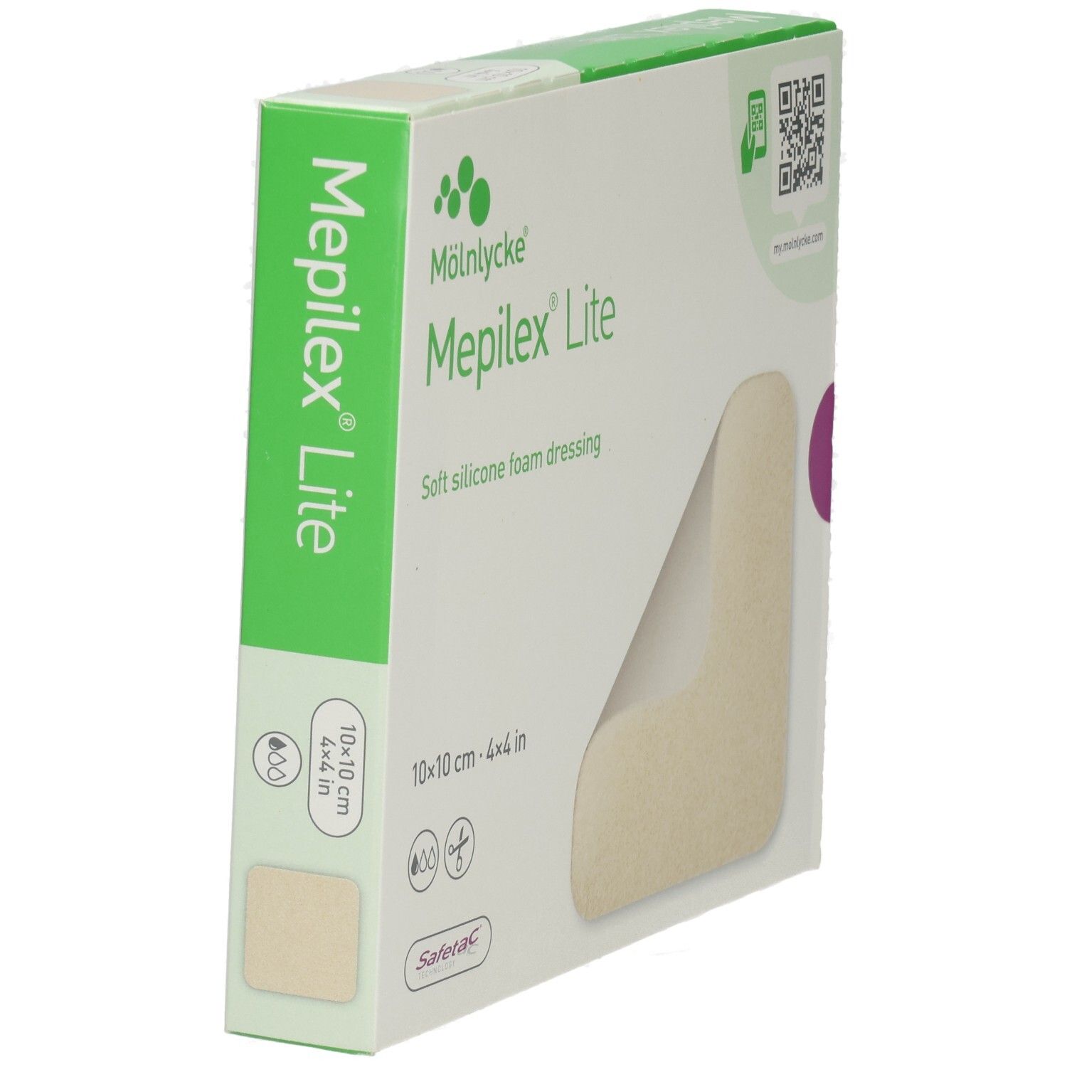 MEPILEX LITE 10x10cm Verpackung mit einem weichen Silikon-Schaumverband.