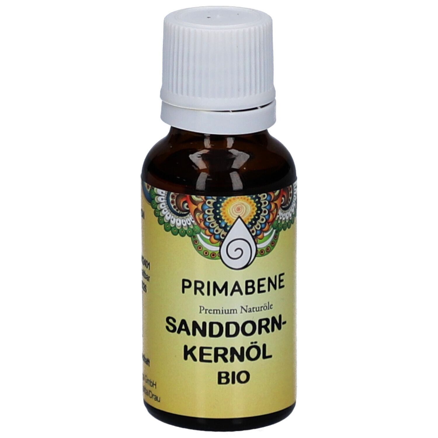 Braune Glasflasche mit weißem Deckel. Etikett mit Produktnamen und BIO-Siegel.