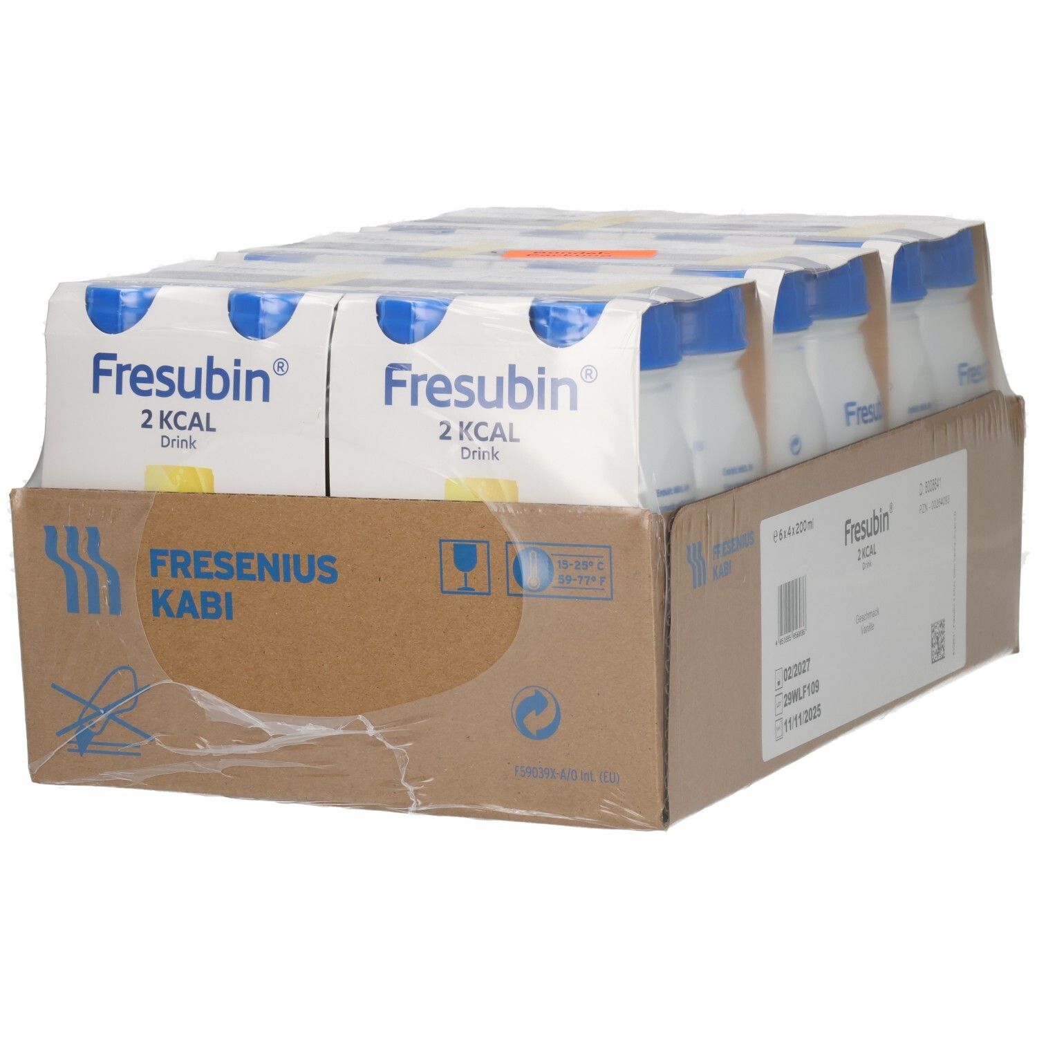 Packung mit 6x 200ml Fresubin 2KCAL Drink in Vanillegeschmack.