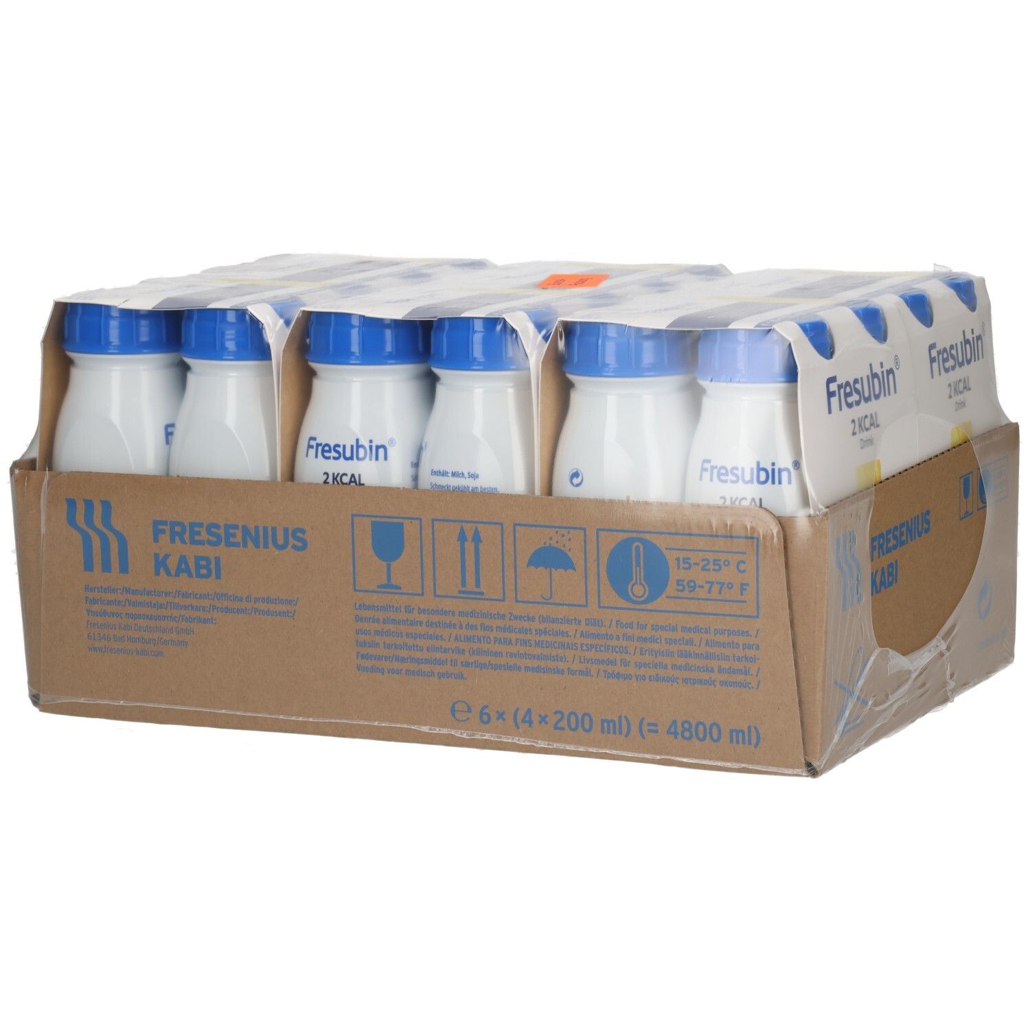 Packung mit 6x 200ml Fresubin 2KCAL Drink in Vanillegeschmack.