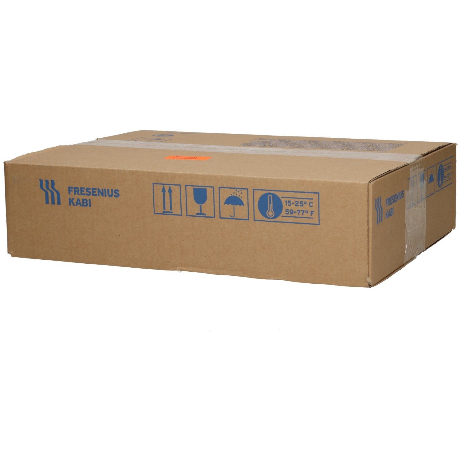 Kartonverpackung mit Handhabungssymbolen und Temperaturbereich 15-25°C.