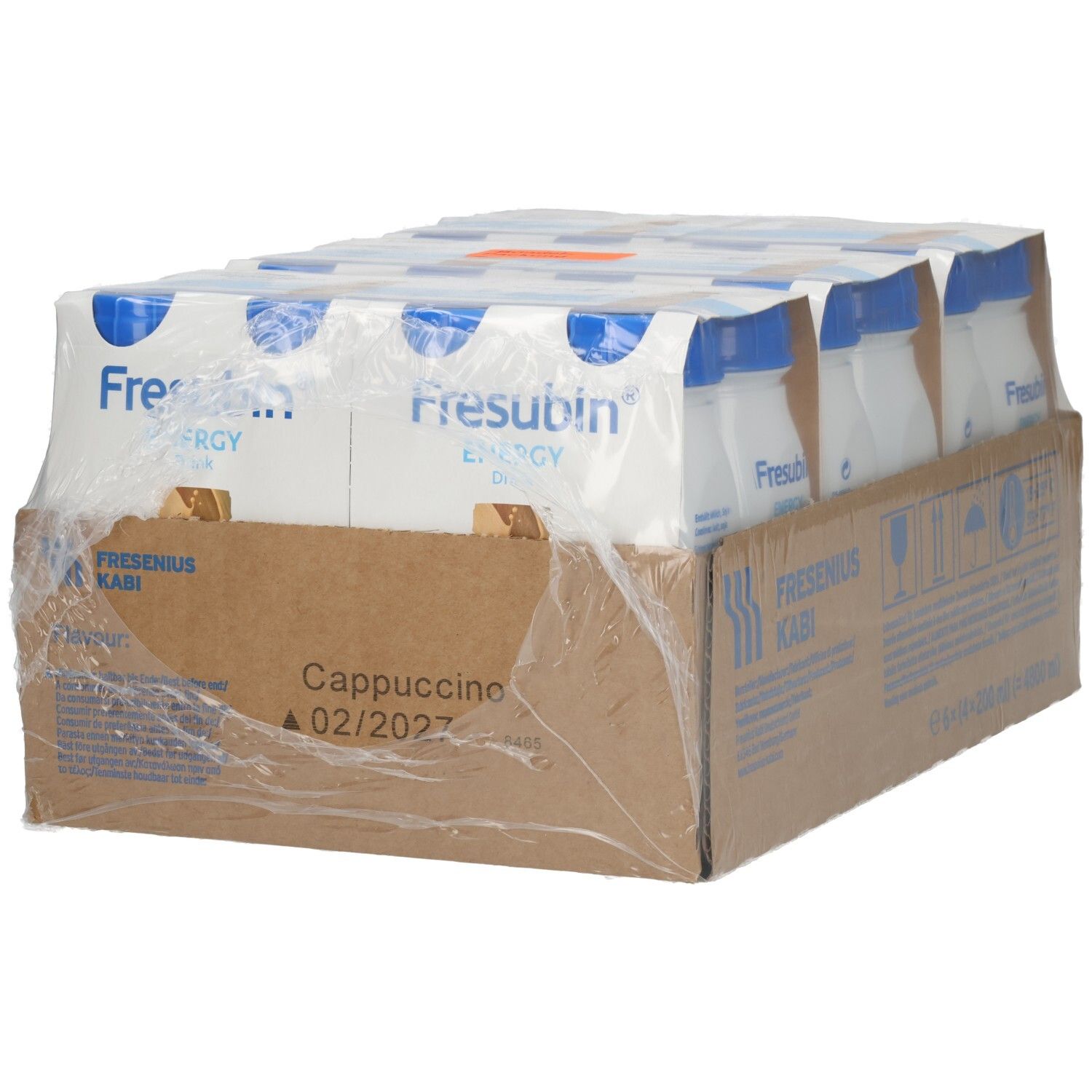 Fresubin Energy Drink Cappuccino, 6x200ml Flaschen im Karton.
