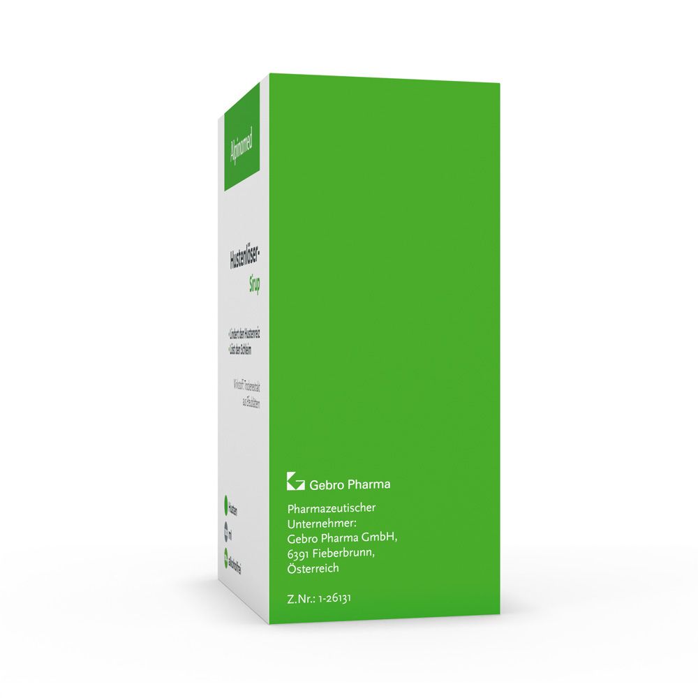 Grüne Schachtel, Seitenansicht. Aufschrift: Gebro Pharma. Informationen zum Hersteller und Z.Nr. 1-26131.