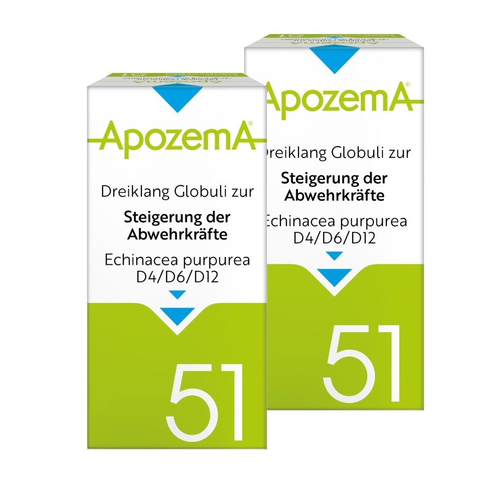 Apozema® Dreiklang Globuli Nr. 51 Packung und Fläschchen.