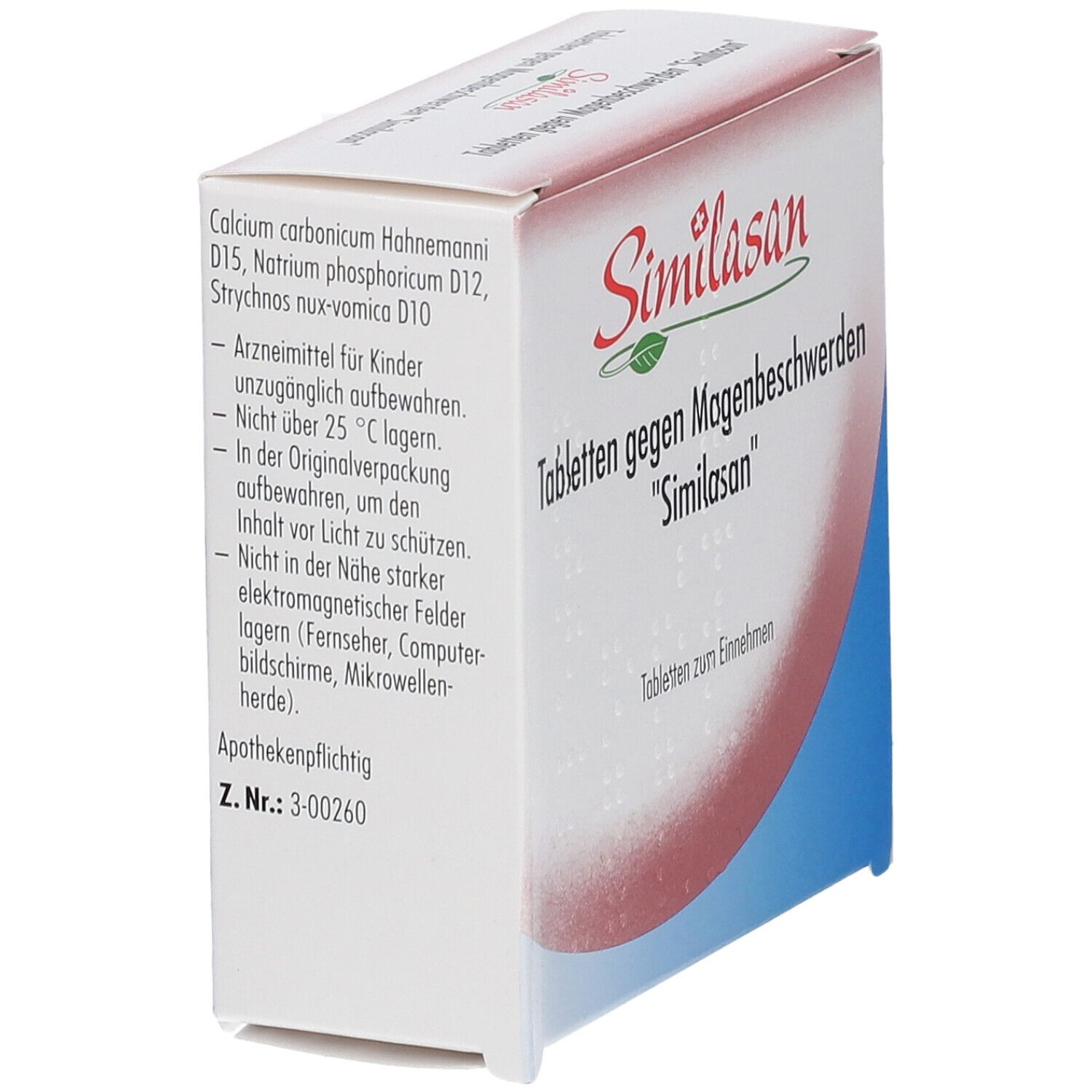 Schachtel mit Tabletten gegen Magenbeschwerden. Marke Similasan. Detailansicht.