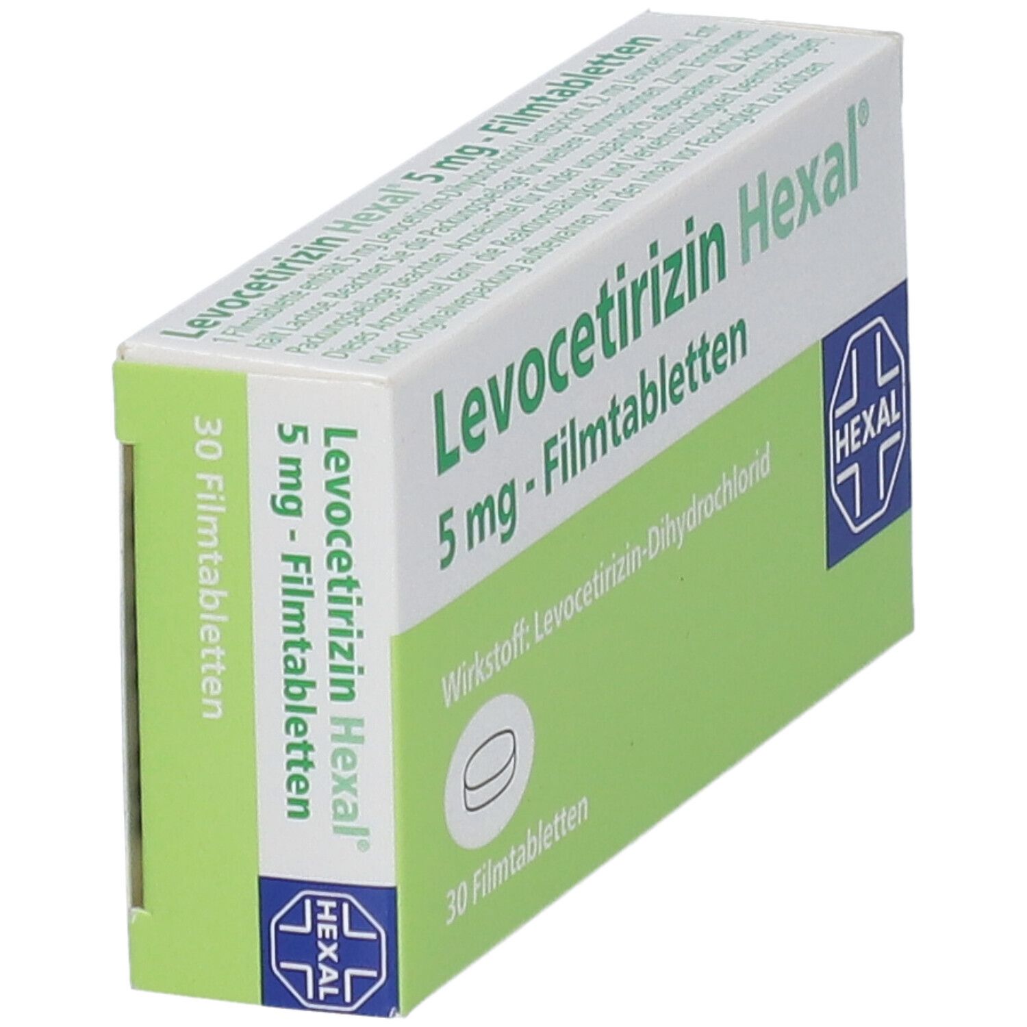 Levocetirizin Hexal Filmtabletten Schachtel, 30 Stück.