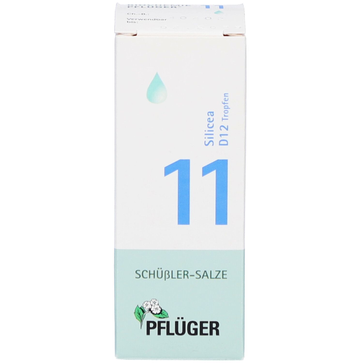 Weiße Verpackung mit blauem "11" und Text "SCHÜBLER-SALZE". Logo "Pflüger".
