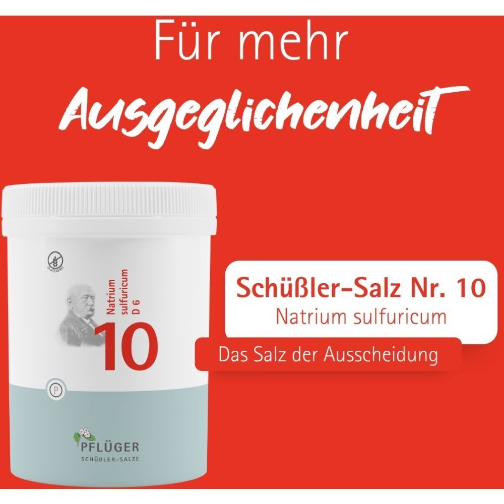 Produkt-Dose mit Text: Schüßler-Salz Nr. 10 Natrium sulfuricum. Text: Das Salz der Ausscheidung.
