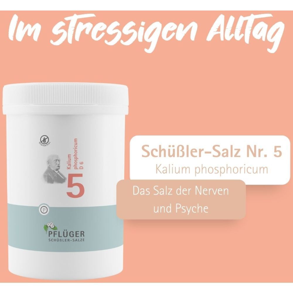 Produktverpackung mit Text: Schüßler-Salz Nr. 5 Kalium phosphoricum. Das Salz der Nerven und Psyche.
