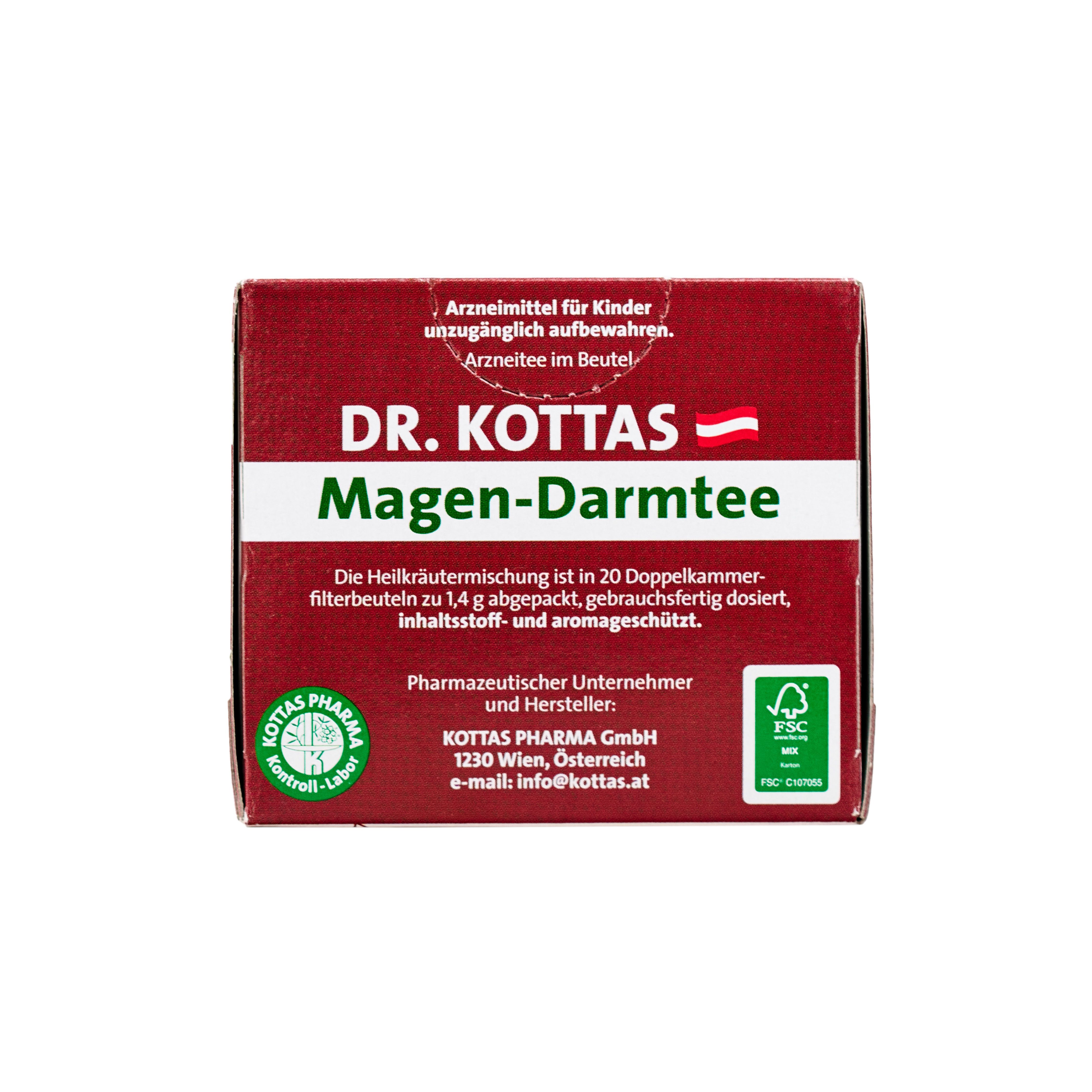 Dr. Kottas Magen-Darmtee Kräutertee in 20 Doppelkammer-Filterbeuteln. Pharmazeutische Firma Kottas Pharma GmbH.