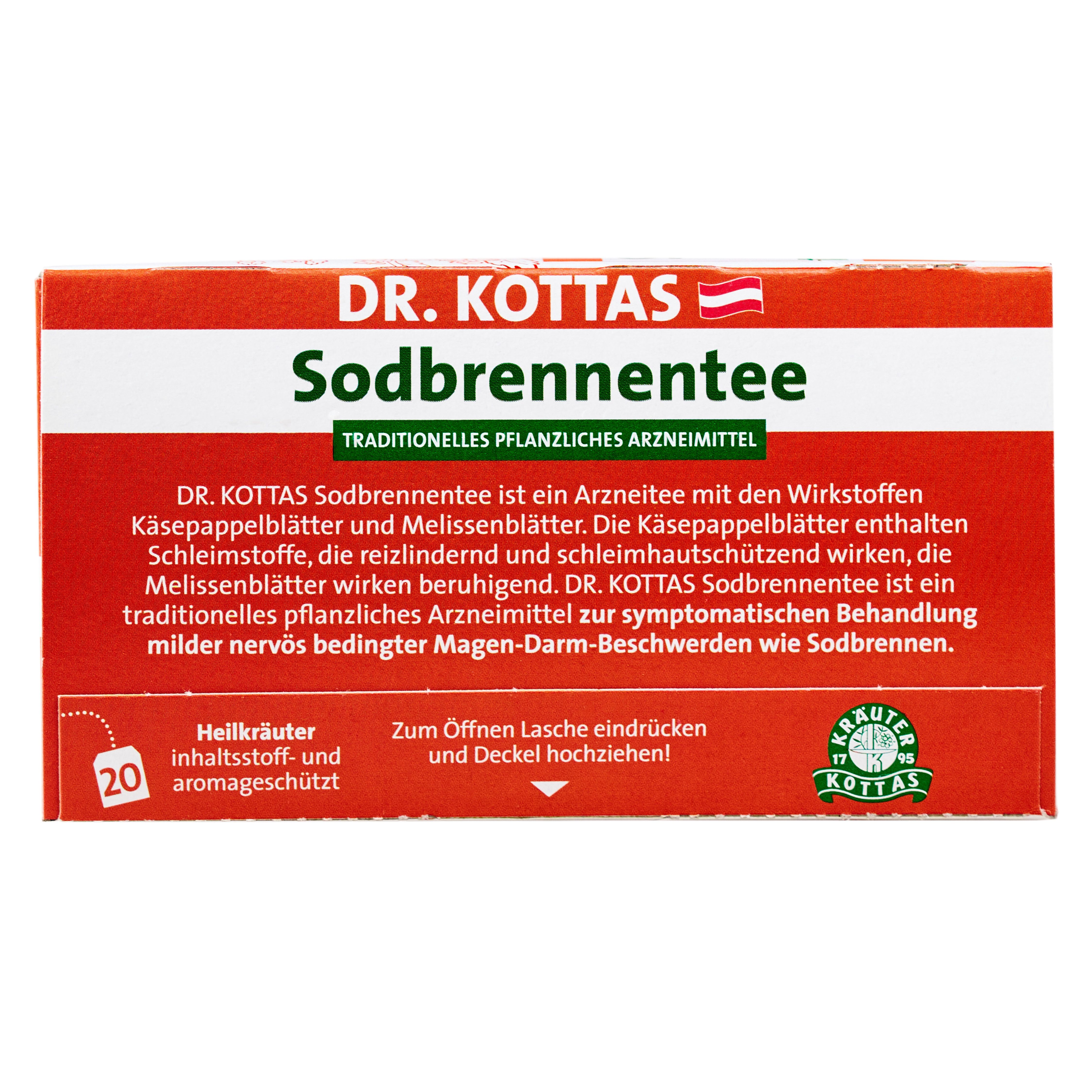 Verpackung Dr. Kottas Sodbrennentee mit 20 Beuteln.