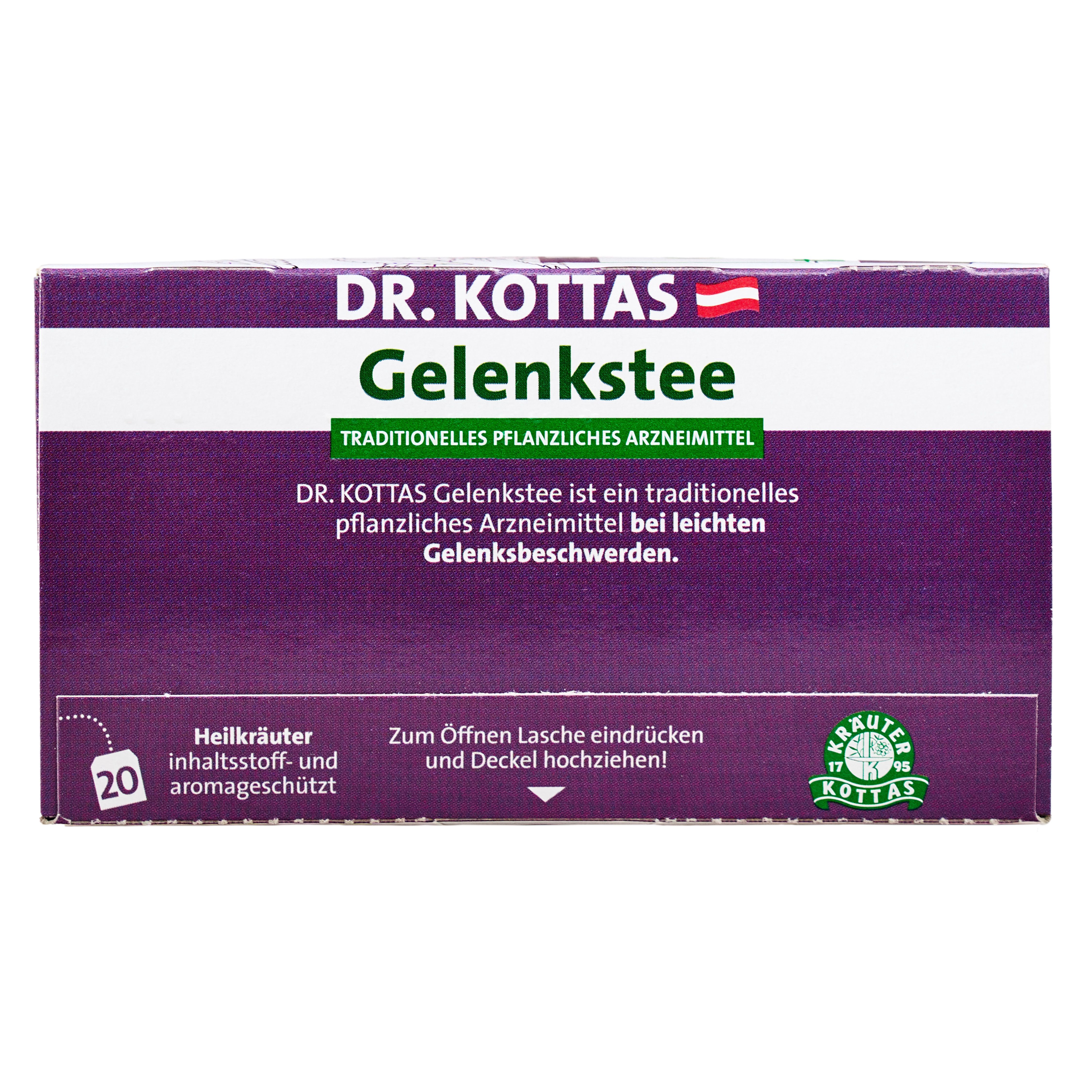 Dr. Kottas Gelenktee Packung mit 20 Beuteln, traditionelles pflanzliches Arzneimittel.