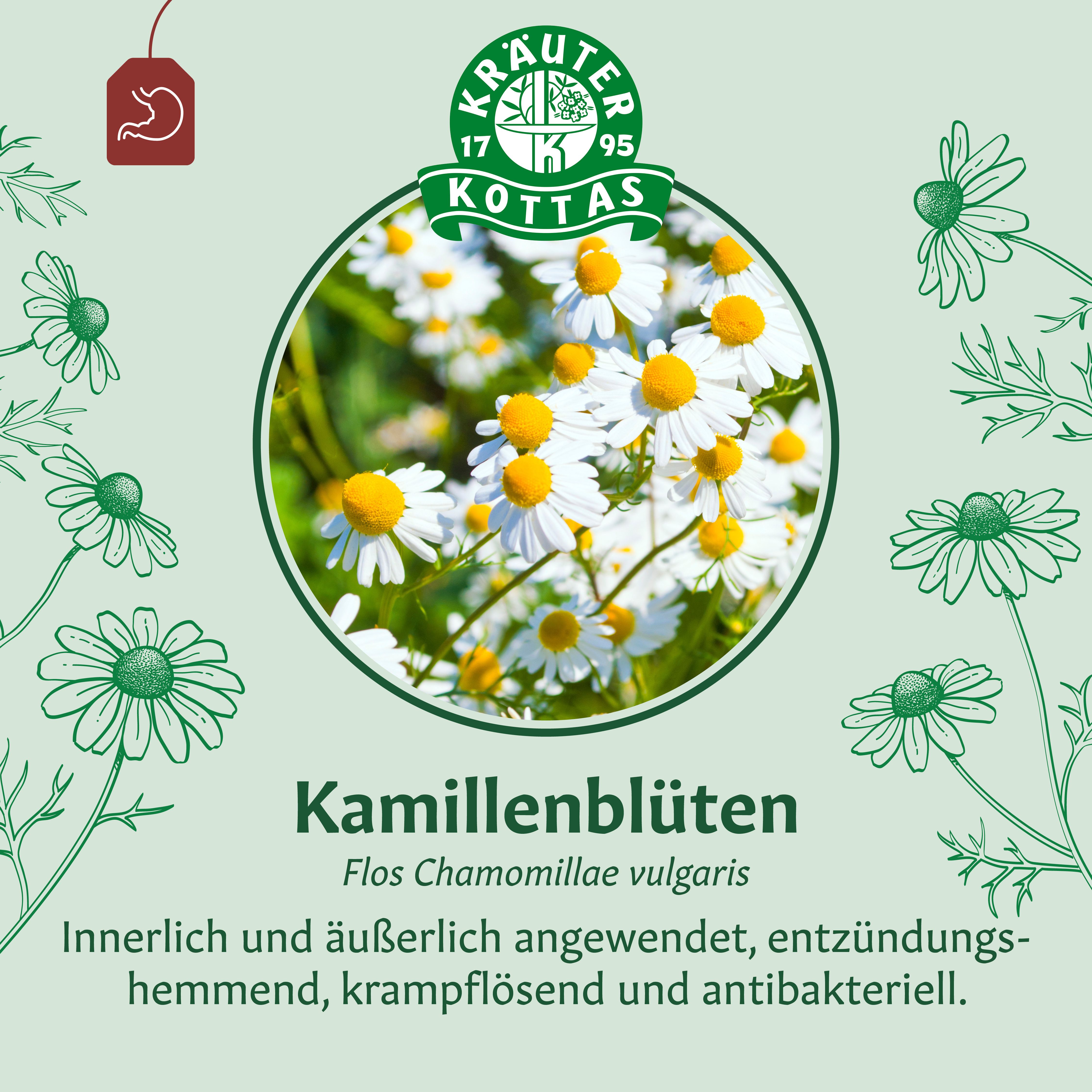Dr. Kottas Kamillenblüten Tee, Flos Chamomillae vulgaris, 20 Doppelkammer-Filterbeutel.