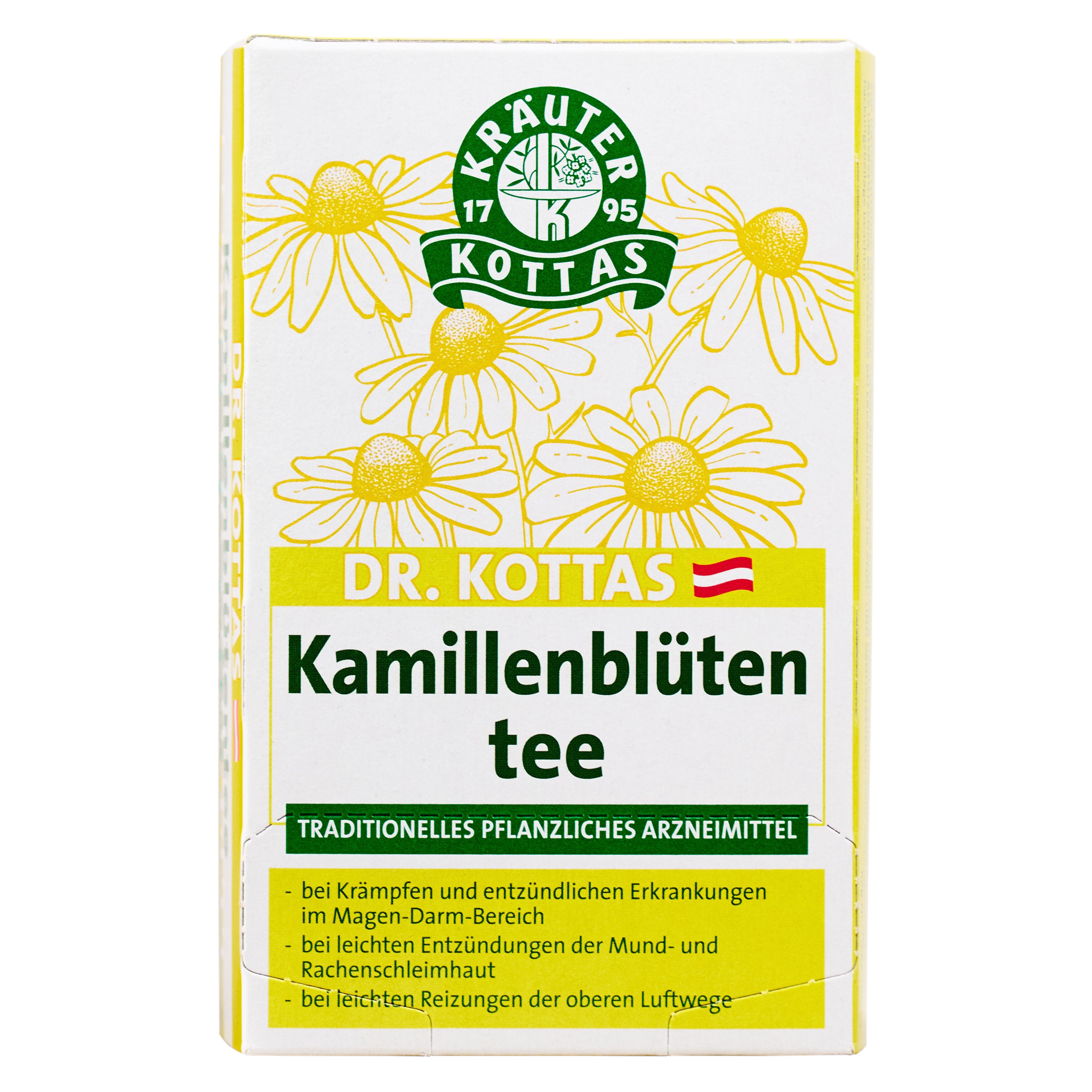 Verpackung Dr. Kottas Johanniskraut Tee. Enthält Johanniskraut (Hyperici herba).