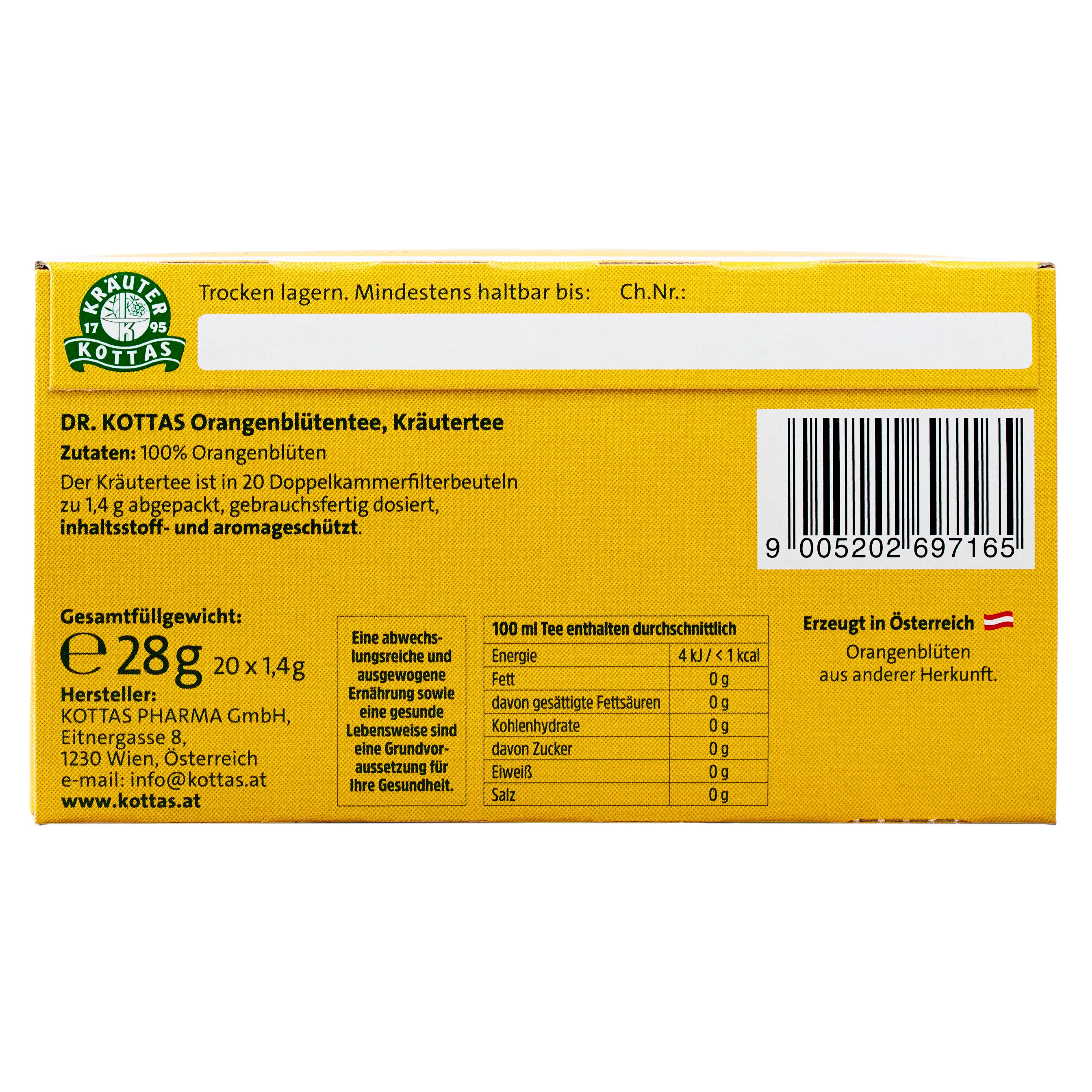 Dr. Kottas Orangenblütentee, 20 Doppelkammerfilterbeutel à 1,4g, Kräutertee.
