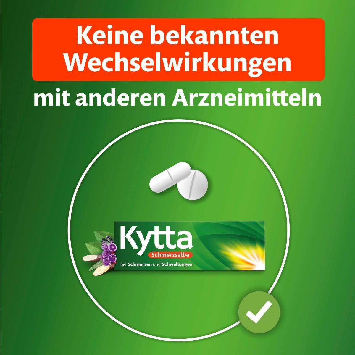 Text: Keine bekannten Wechselwirkungen mit anderen Arzneimitteln. Tabletten und Kytta Schmerzsalbe.