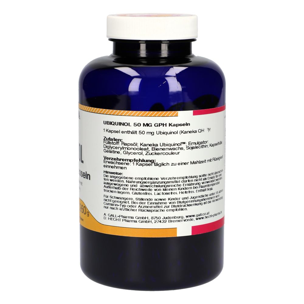 Dunkelblaue Flasche, weißer Deckel. Etikett mit Inhaltsstoffen und Verzehrempfehlung.