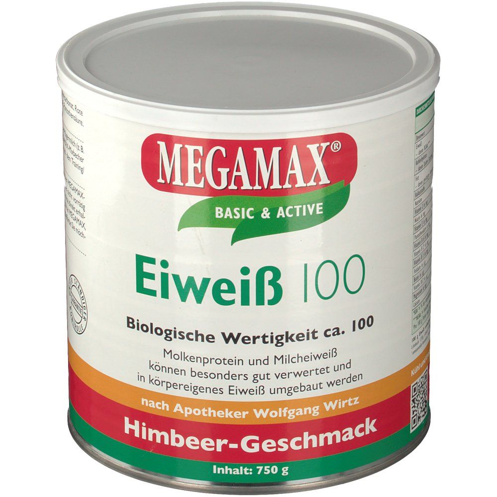 MEGAMAX® Eiweiß 100 Molkenprotein und Milcheiweiß Himbeer-Geschmack