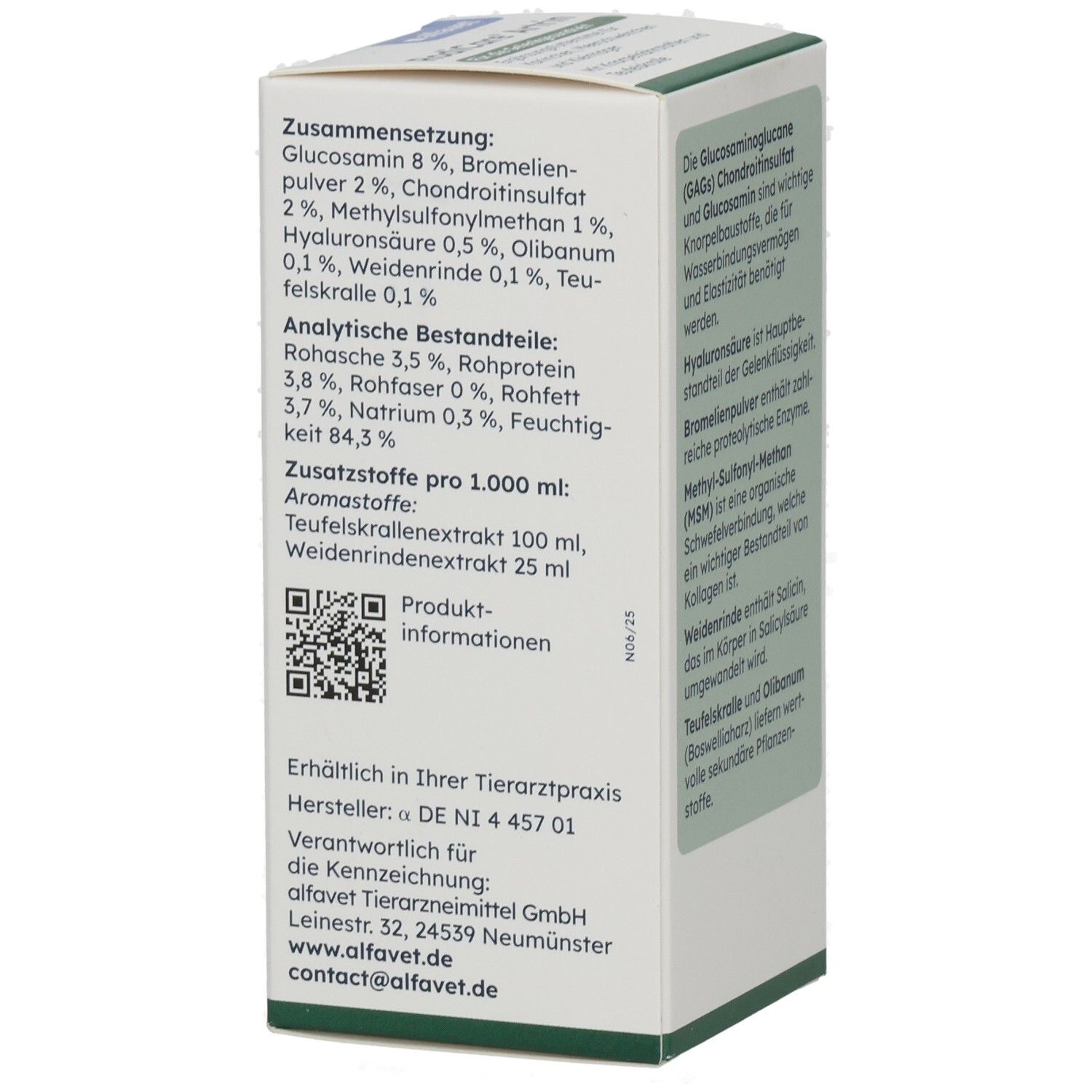Karton RODICARE ARTRIN TR KLEINNAG. Text mit Inhaltsstoffen und Herstellerinformationen. Logo alfavet.