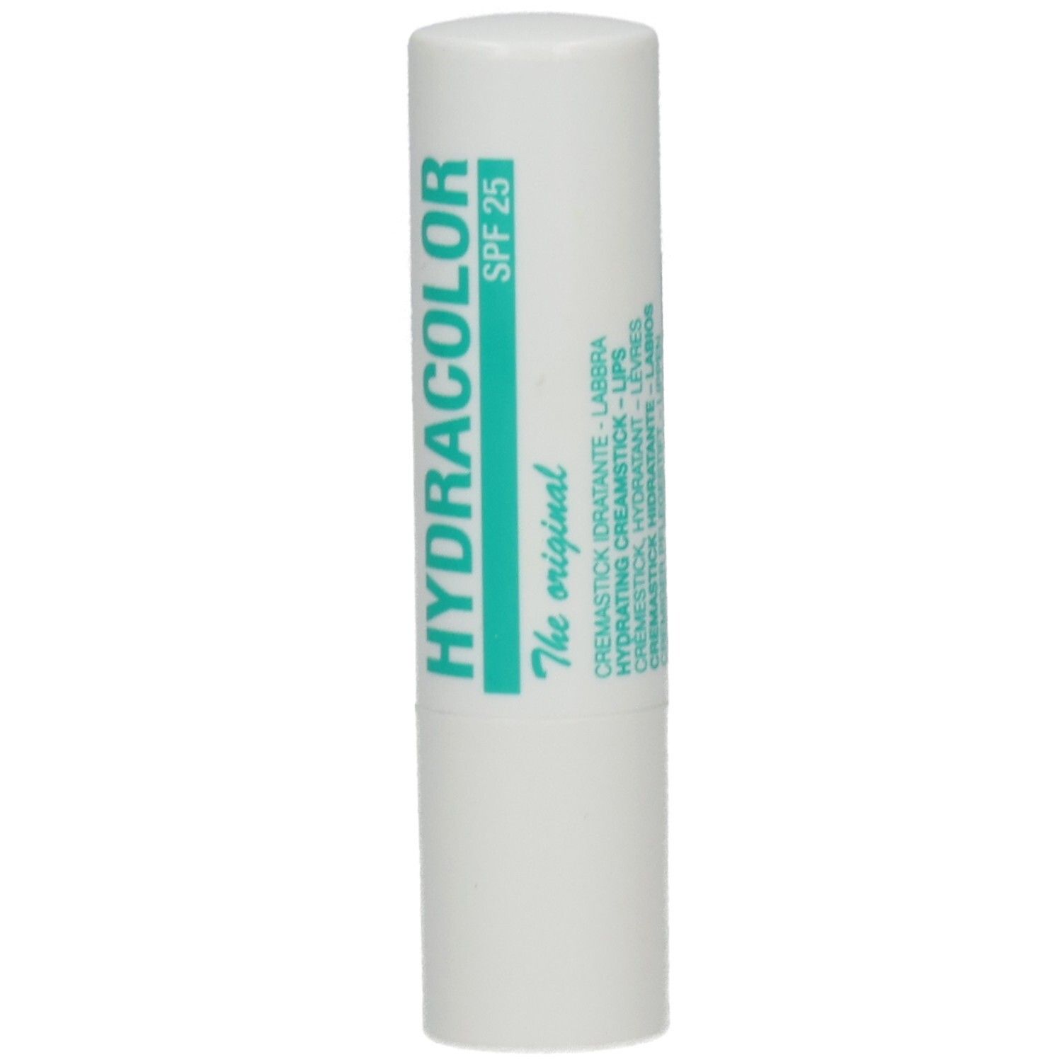 HYDRACOLOR Lippenpflege mit SPF 25, die Original-Formel, in mehreren Sprachen.