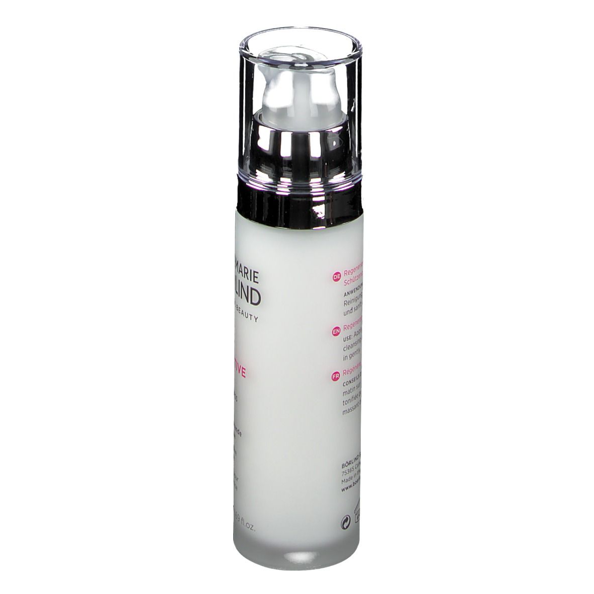 Creme-Spenderflasche. Aufschrift: Annemarie Börlind, ZZ Sensitive. Text in Deutsch, Englisch und Französisch.