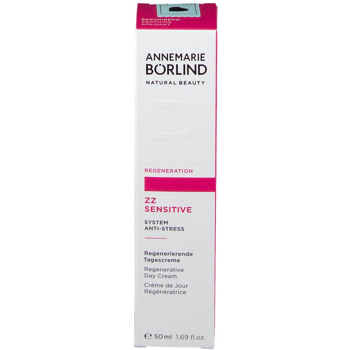 Karton. Aufschrift: Annemarie Börlind, ZZ Sensitive, Regenerierende Tagescreme. Produktabbildung.