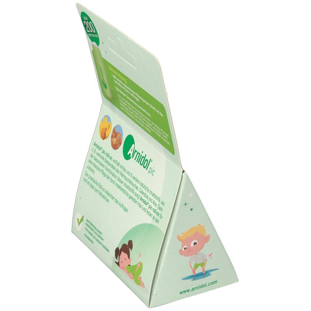 Seitenansicht der Schachtel mit Produktinformationen. Text und Illustrationen. Grün-weiße Farbgebung. Produktname sichtbar.