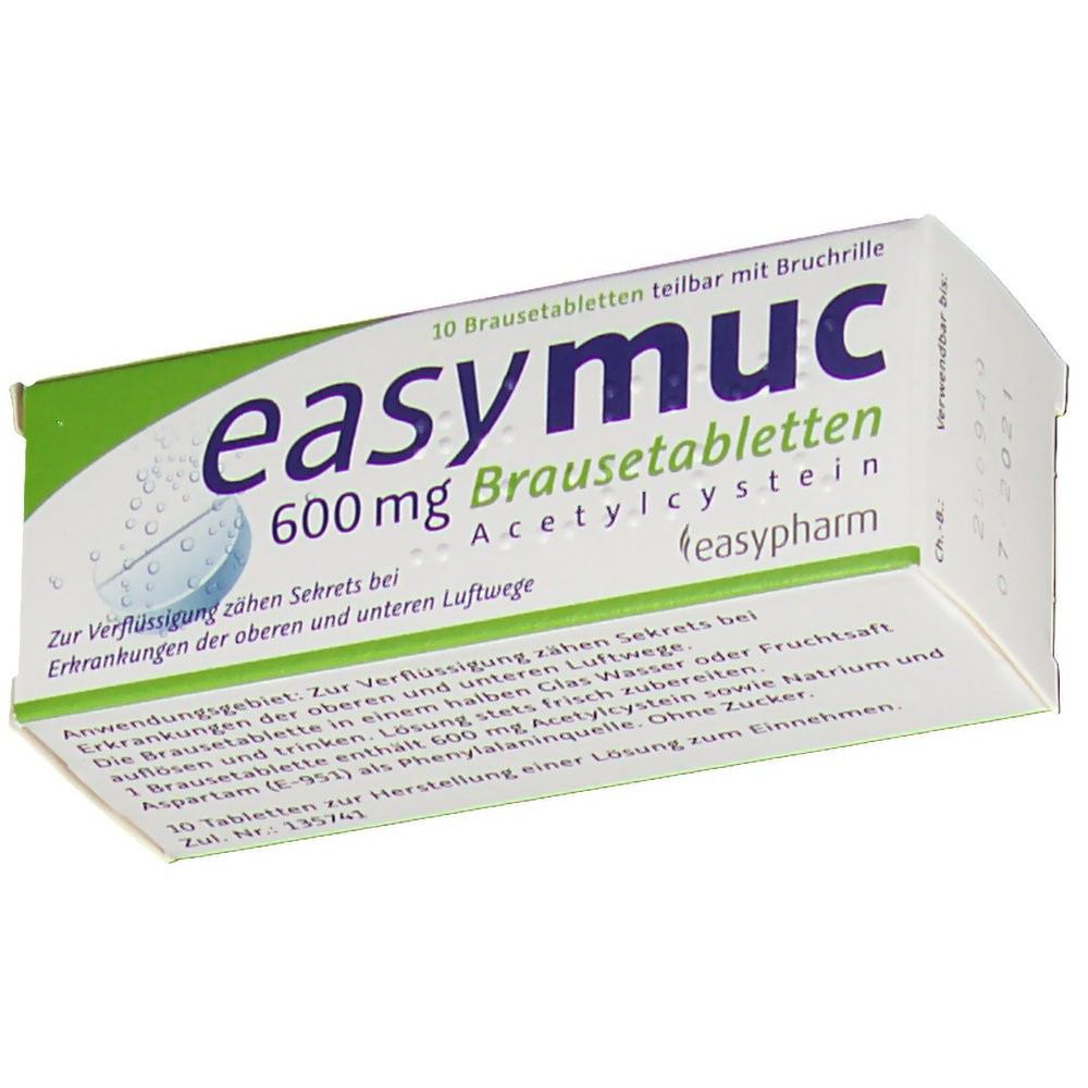 Brausetabletten-Packung mit Produktnamen und Dosierung. 10 Tabletten, teilbar. Grün-weiße Verpackung mit Produktinformationen.