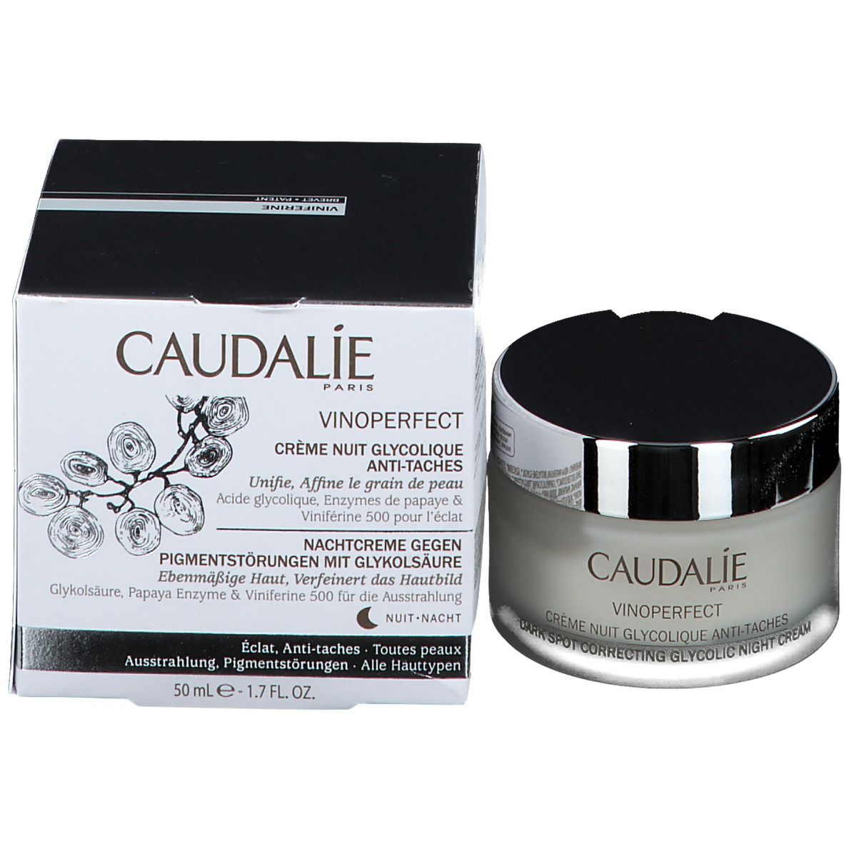 CAUDALIE Vinoperfect Nachtcreme gegen Pigmentstörungen mit Glykolsäure
