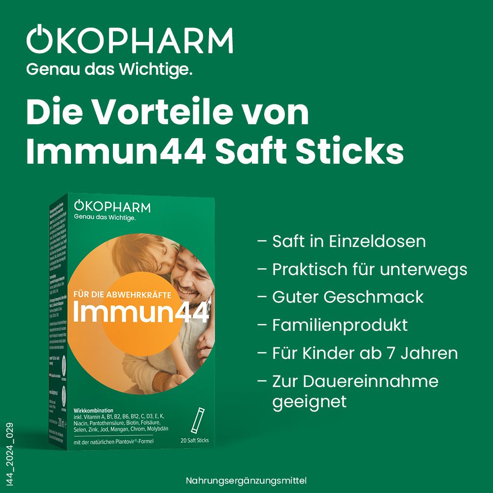 ÖKOPHARM® Immun44® Saft Sticks: praktische Einzeldosen für unterwegs