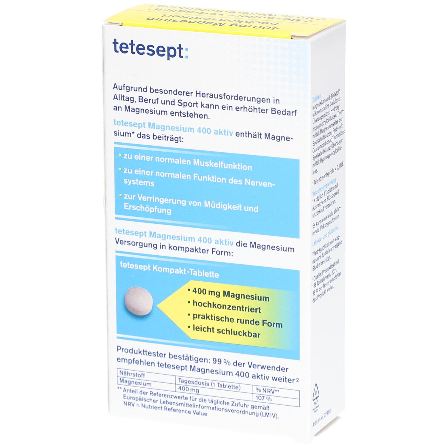 Tetesept Magnesium 400 aktiv – Hochdosierte Magnesiumtabletten
