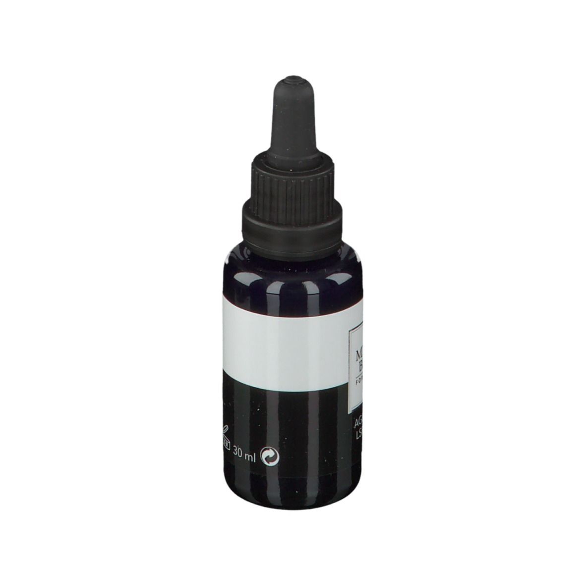 Dunkle Flasche mit Tropfer. Aufschrift: MEDICAL BEAUTY. Rückseite mit Text und 30 ml.
