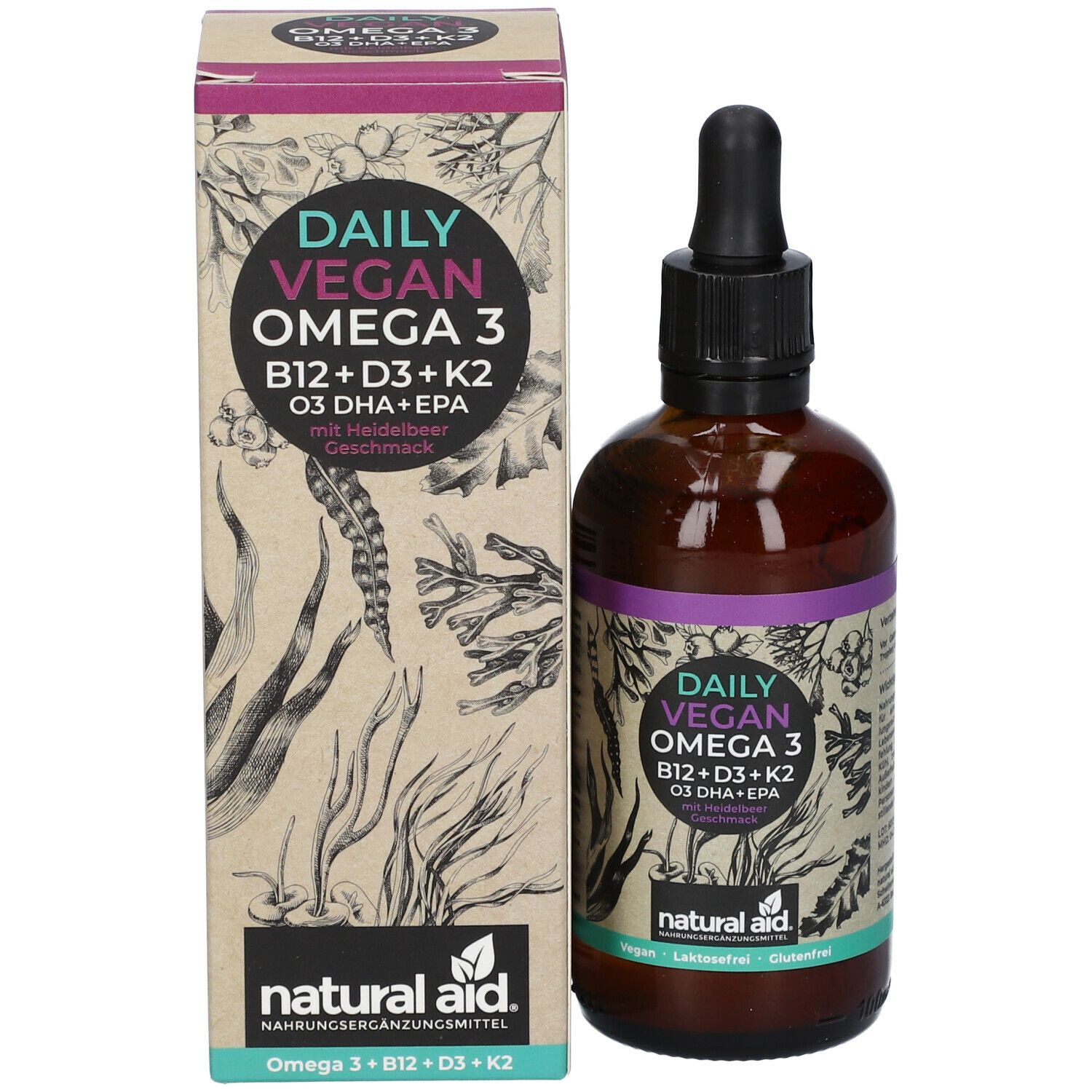 natural aid® Daily Vegan Omega 3 B12 + D3 + K2