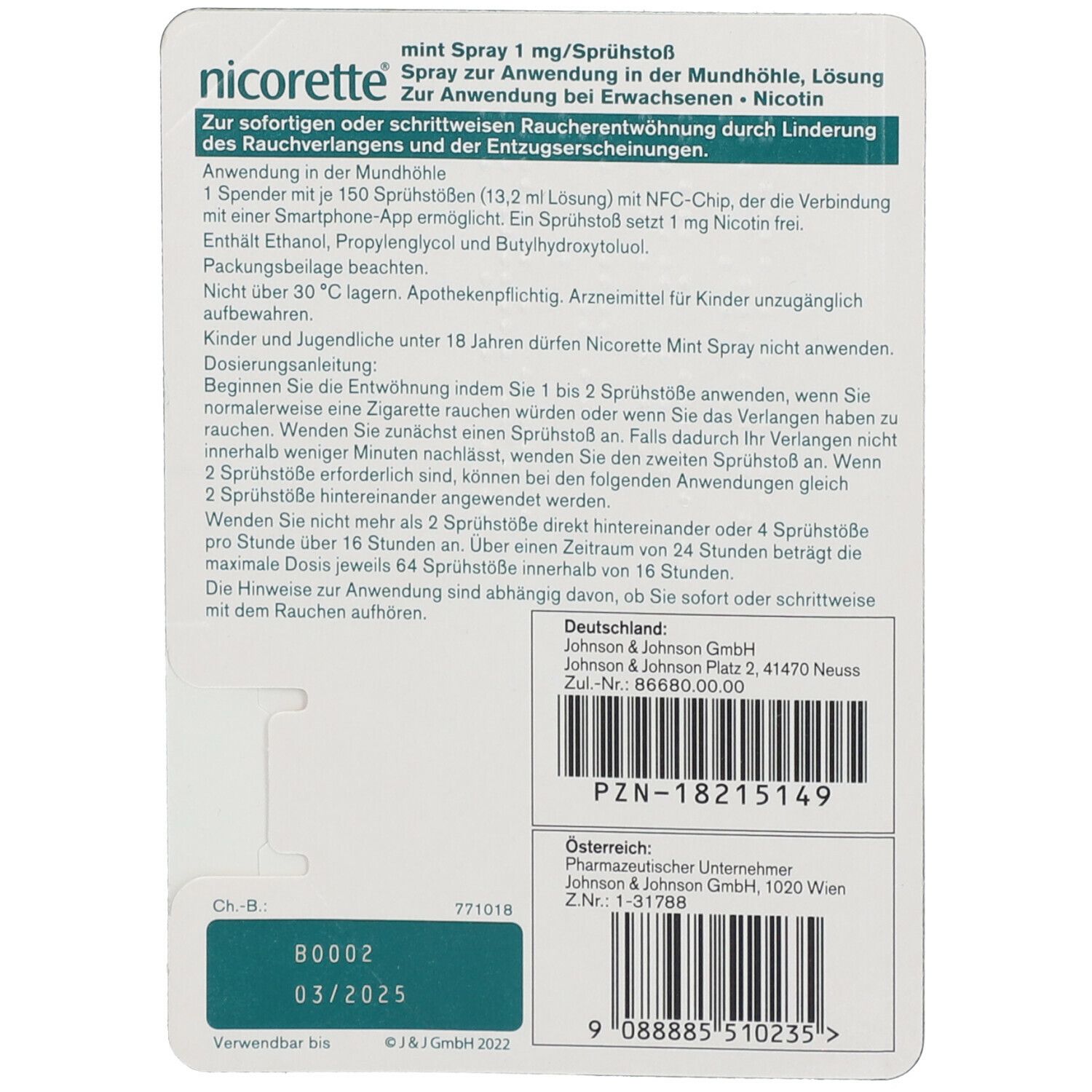 nicorette® mint Spray 1 mg - Jetzt 10% sparen mit dem Code „nicorette10“