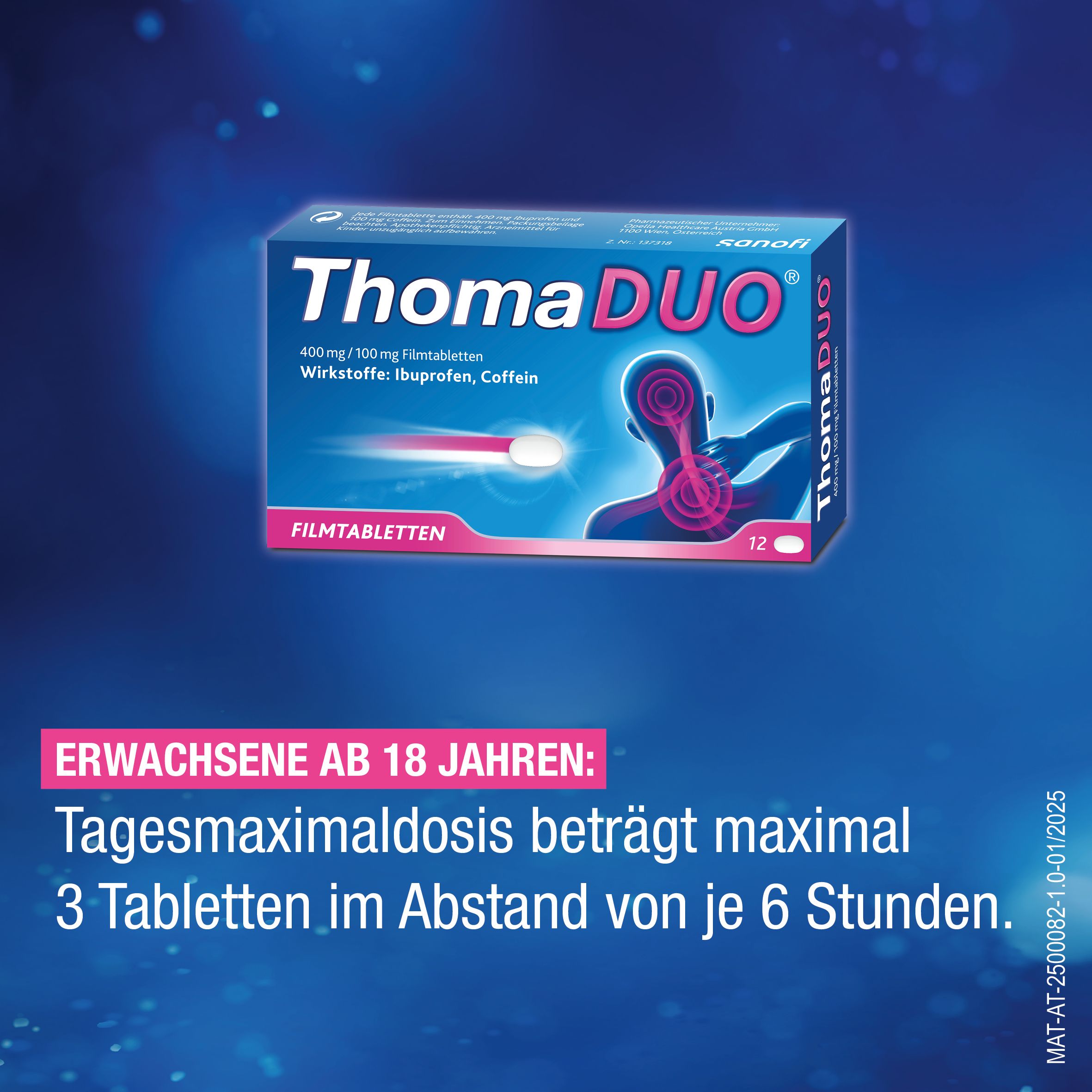 ThomaDUO® Ibuprofen 400mg – schnelle Schmerzlinderung dank Coffein-Booster - Jetzt 10% sparen mit dem Code „thomaduo10“