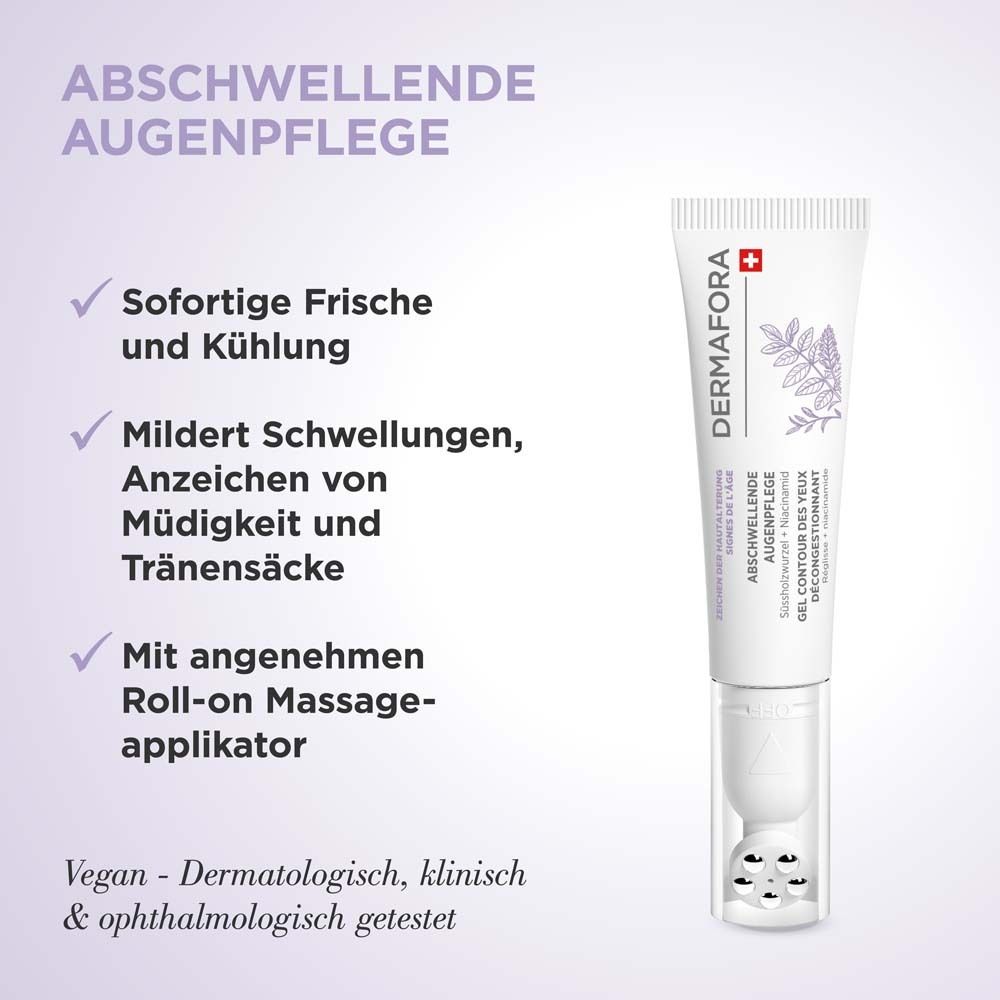 Produktmerkmale: Sofortige Frische, kühlt, mildert Schwellungen, Roll-on-Applikator. Vegan, dermatologisch getestet.