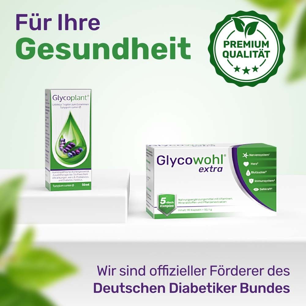 Zwei Produkte nebeneinander. Text: Für Ihre Gesundheit. Premium Qualität. Wir sind offizieller Förderer des Deutschen Diabetiker Bundes.