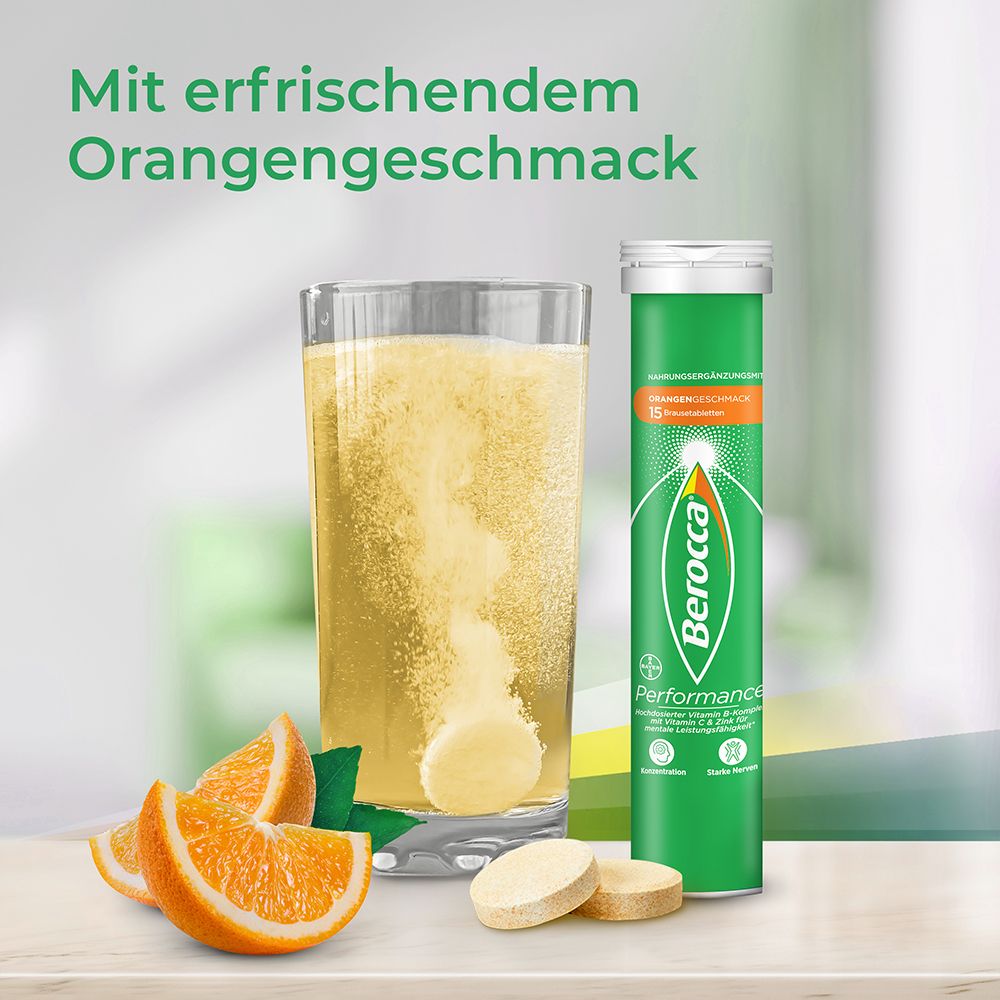 Berocca® Performance Brausetabletten mit hochdosiertem Vitamin B-Komplex, Vitamin C und Zink für mentale und körperliche Leistungsfähigkeit, Konzentration und starke Nerven bei Stress