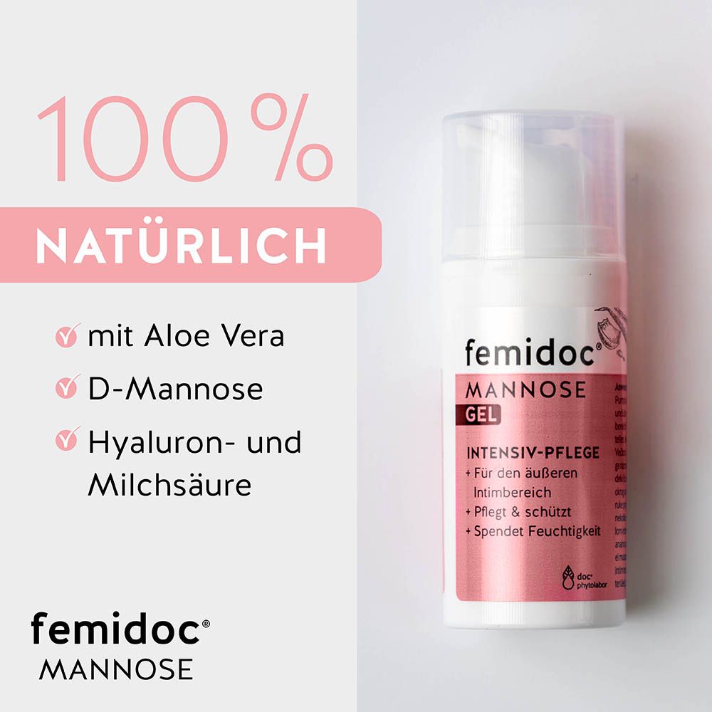 femidoc® Mannose Gel: 100% natürlich mit Aloe Vera, D-Mannose, Hyaluron- und Milchsäure.