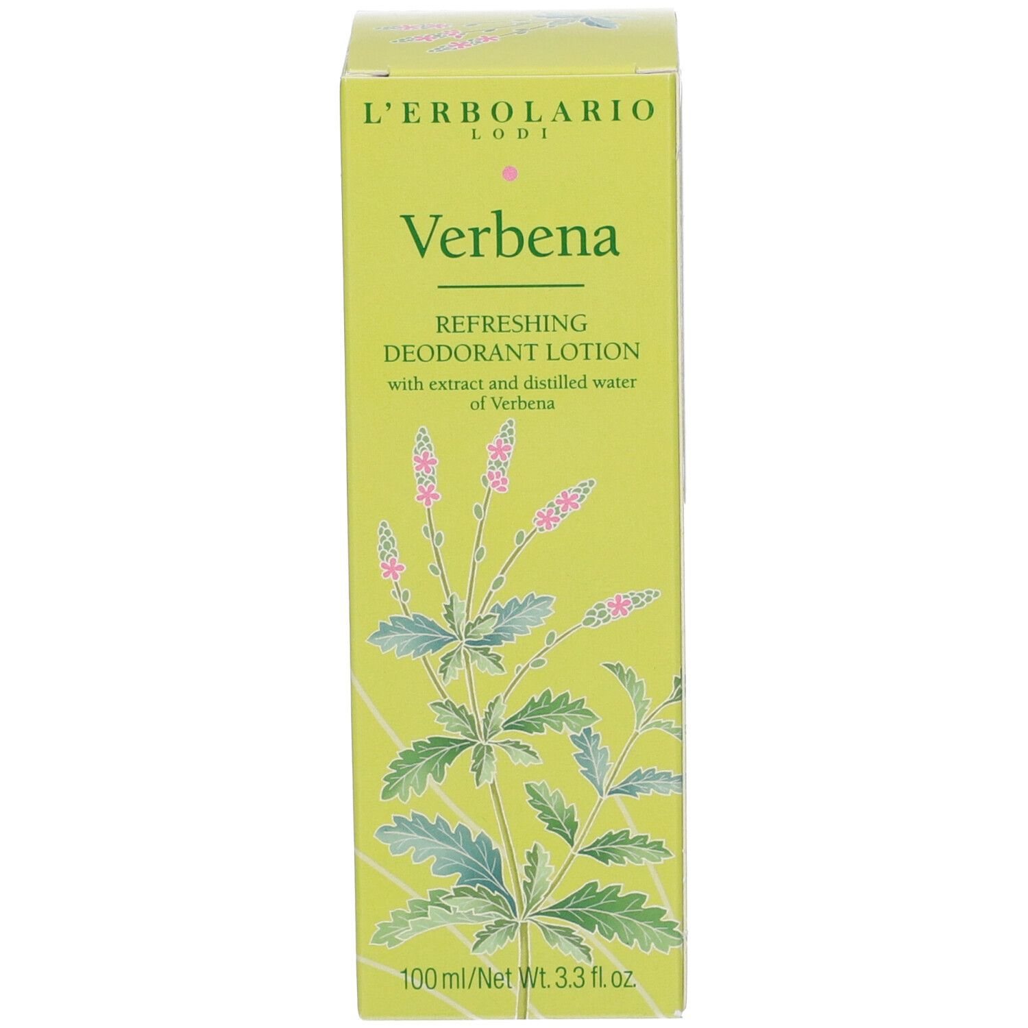 Grüne Schachtel. Aufschrift: Verbena, L'Erbolario. Deodorant Lotion. 100ml.