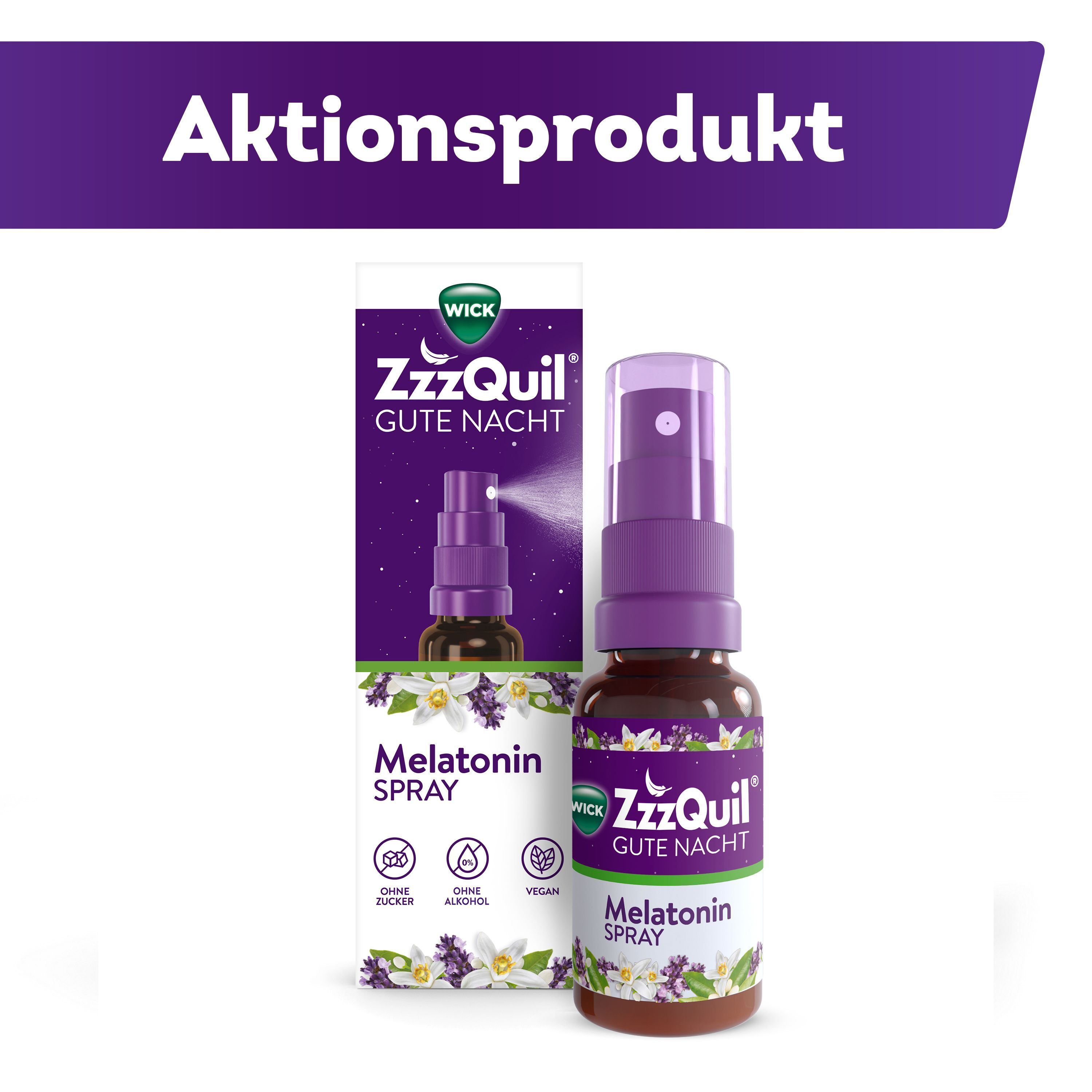 WICK ZzzQuil® Gute Nacht Spray mit Melatonin, Einschlafspray* mit Lavendel- und Orangengeschmack