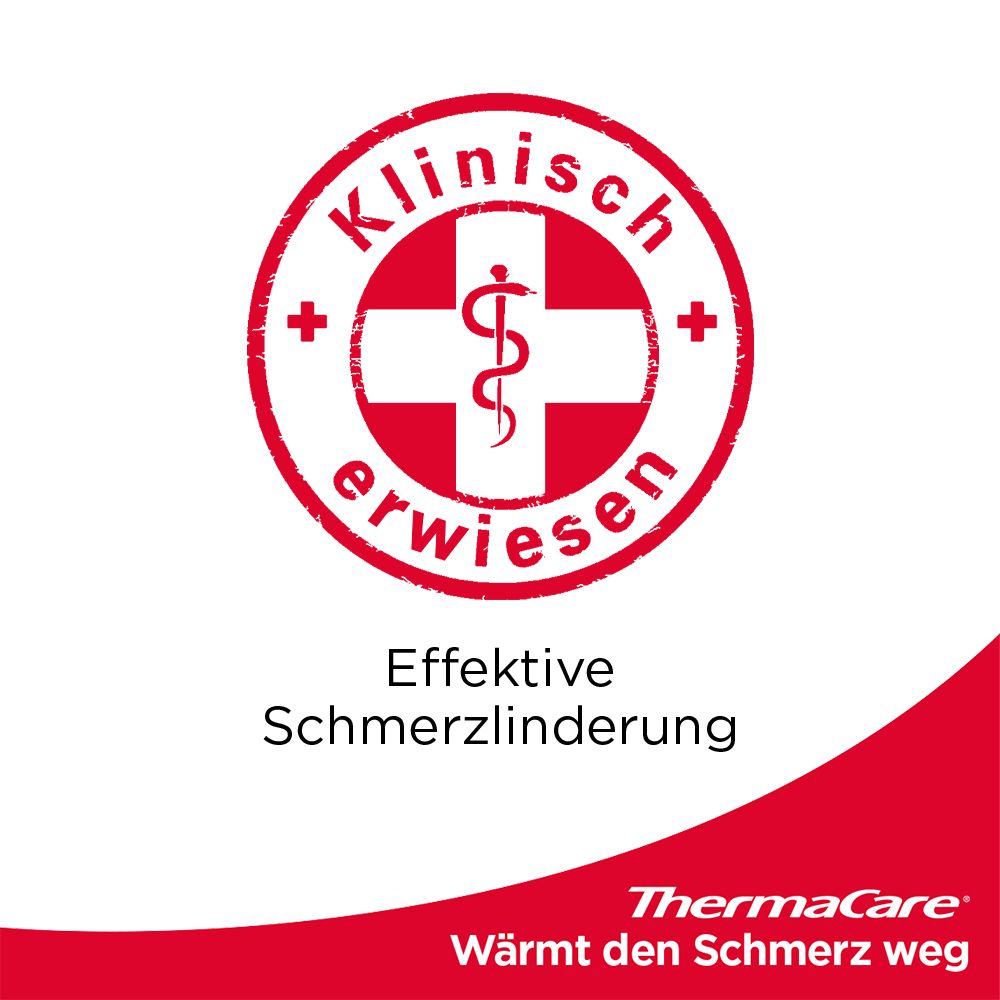 ThermaCare Sport Wärmeumschläge-Packung. Rote Verpackung mit Produktabbildung und Text. 3 Wärmeauflagen, 8 Stunden Wärme.