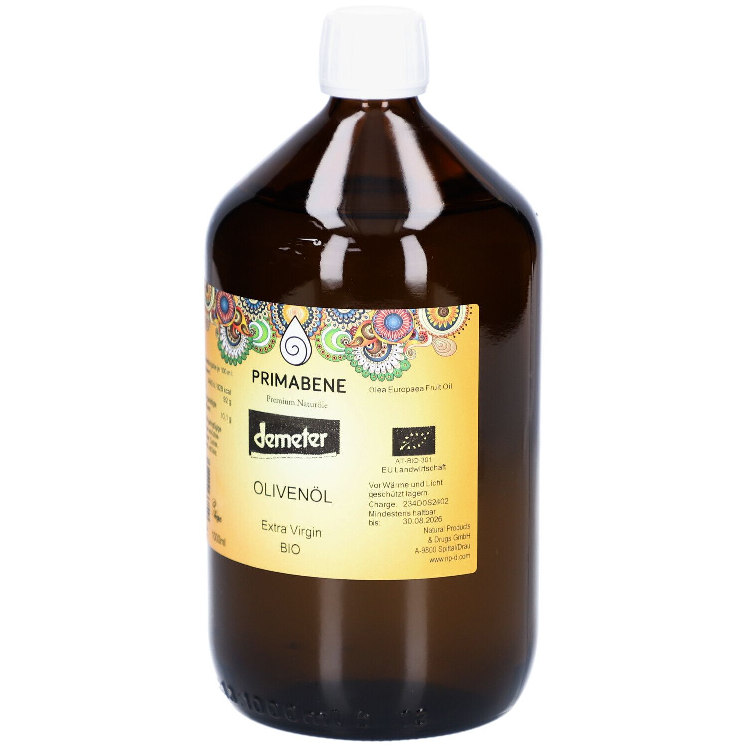 Braune Glasflasche mit weißem Verschluss. Etikett mit Produktnamen, Marke und Bio-Siegel. Demeter-Zertifizierung sichtbar.